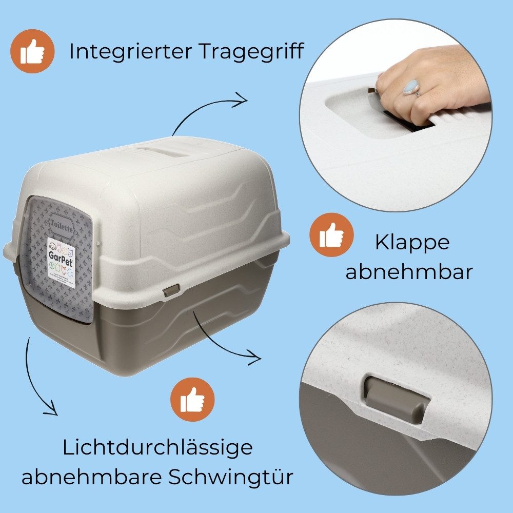 GarPet Katzentoilette 2er Set Katzenklo mit Deckel - Haube kippbar - XXL Katzentoilette