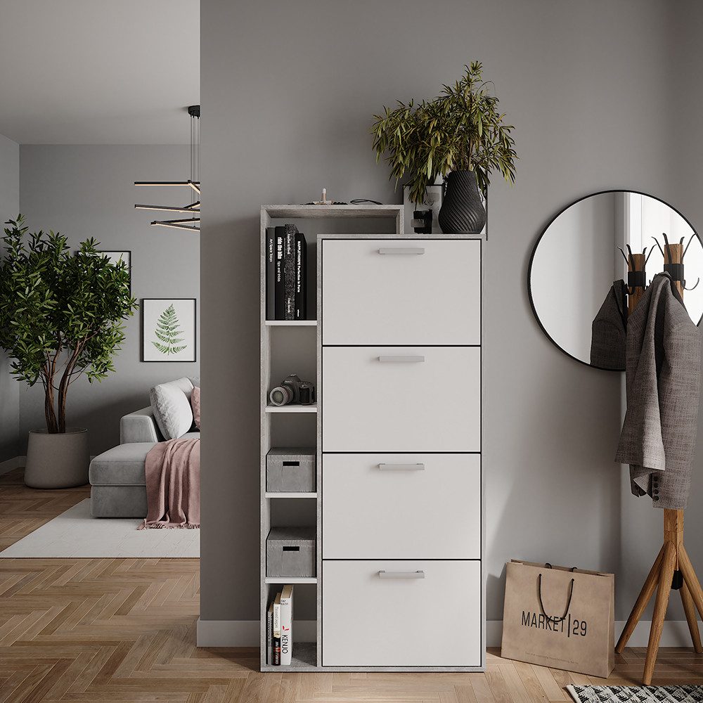 Vicco Schuhkipper Orlando, Weiß/Beton, 80 x 166.1 cm mit 4 Fächern