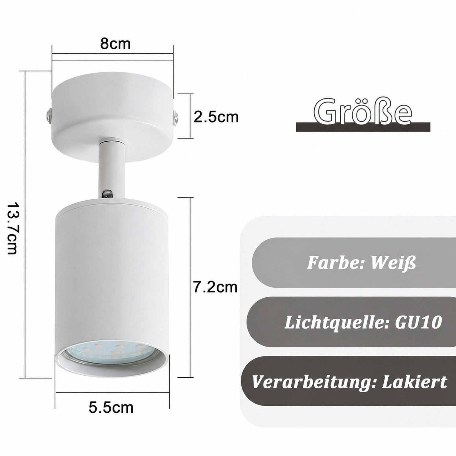 ZMH LED Deckenstrahler Retro Deckenleuchte Weiß/Schwarz -GU10 350°Schwenkbar Schlafzimmer, ohne Leuchtmittel, Modern Flurlampe Industrial Wandstrahler für Wohnz – Bild 2 von 5