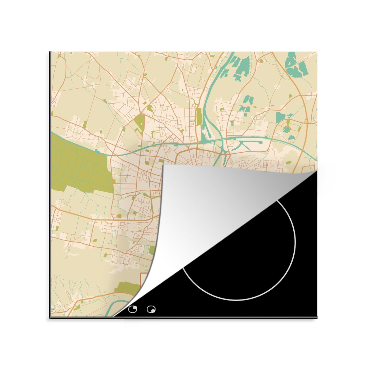 Ceranfeldabdeckung, Arbeitsplatte (1 Karte - cm, MuchoWow 78x78 küche Stadtplan für Vintage, - Vinyl, tlg), - Herdblende-/Abdeckplatte Minden