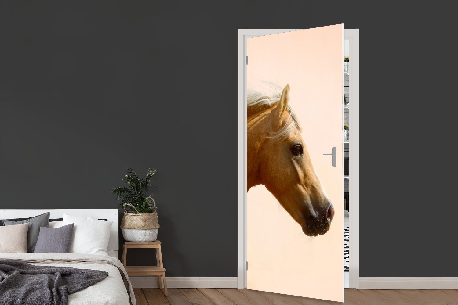 MuchoWow Türtapete Pferd - Türaufkleber, St), cm 75x205 Licht - (1 Matt, Fototapete Luft, bedruckt, für Tür