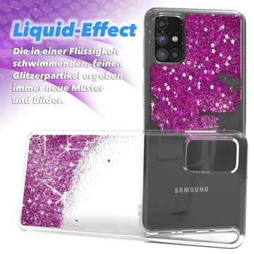 EAZY CASE Handyhülle Liquid Glittery Case für Samsung Galaxy M31s 6,5 Zoll, Bumper Case Back Cover Glitter Glossy Handyhülle Etui Violett Lila