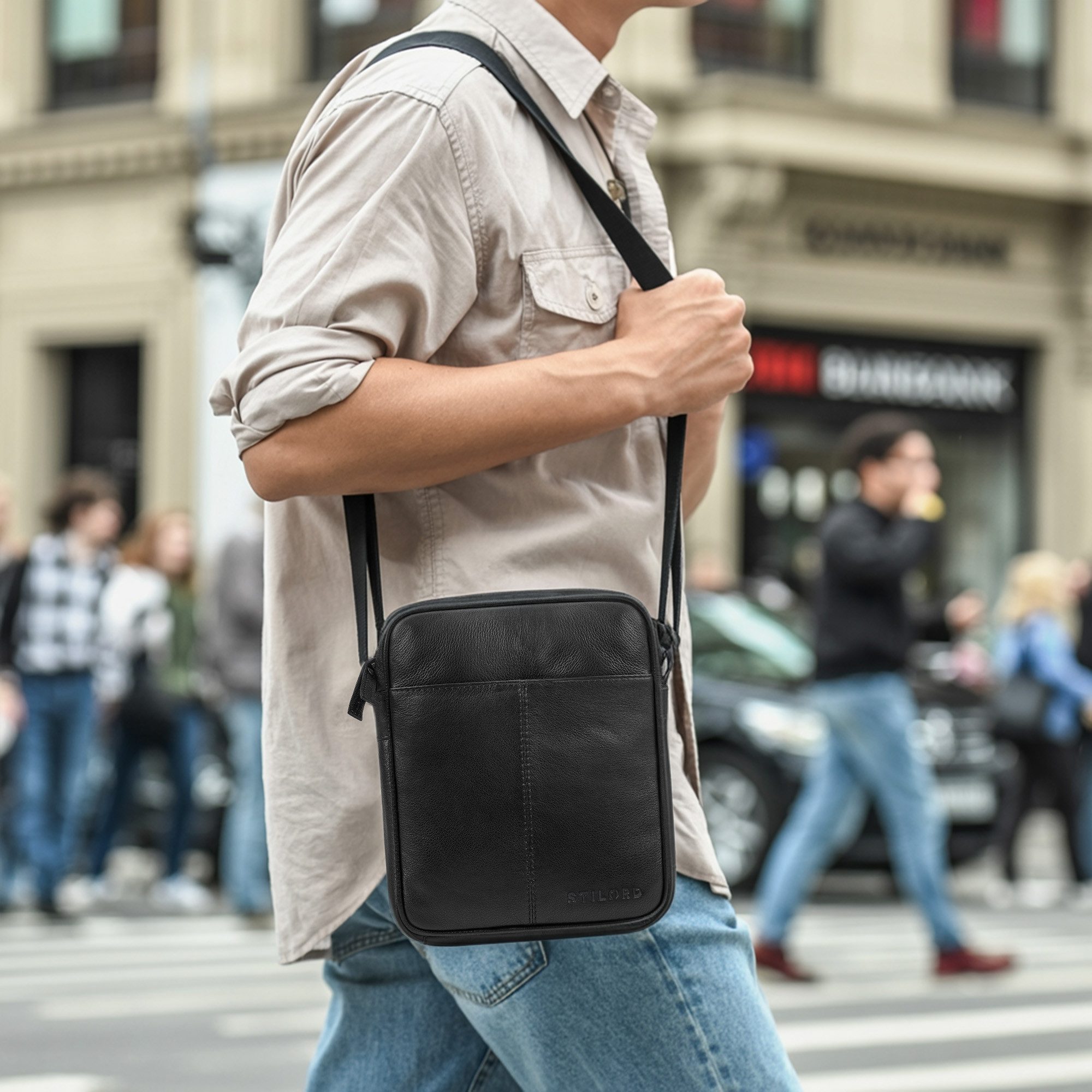 STILORD Schultertasche "Nilo" Elegante Umhängetasche Herren Klein Leder für Tablet 8,3 Zoll