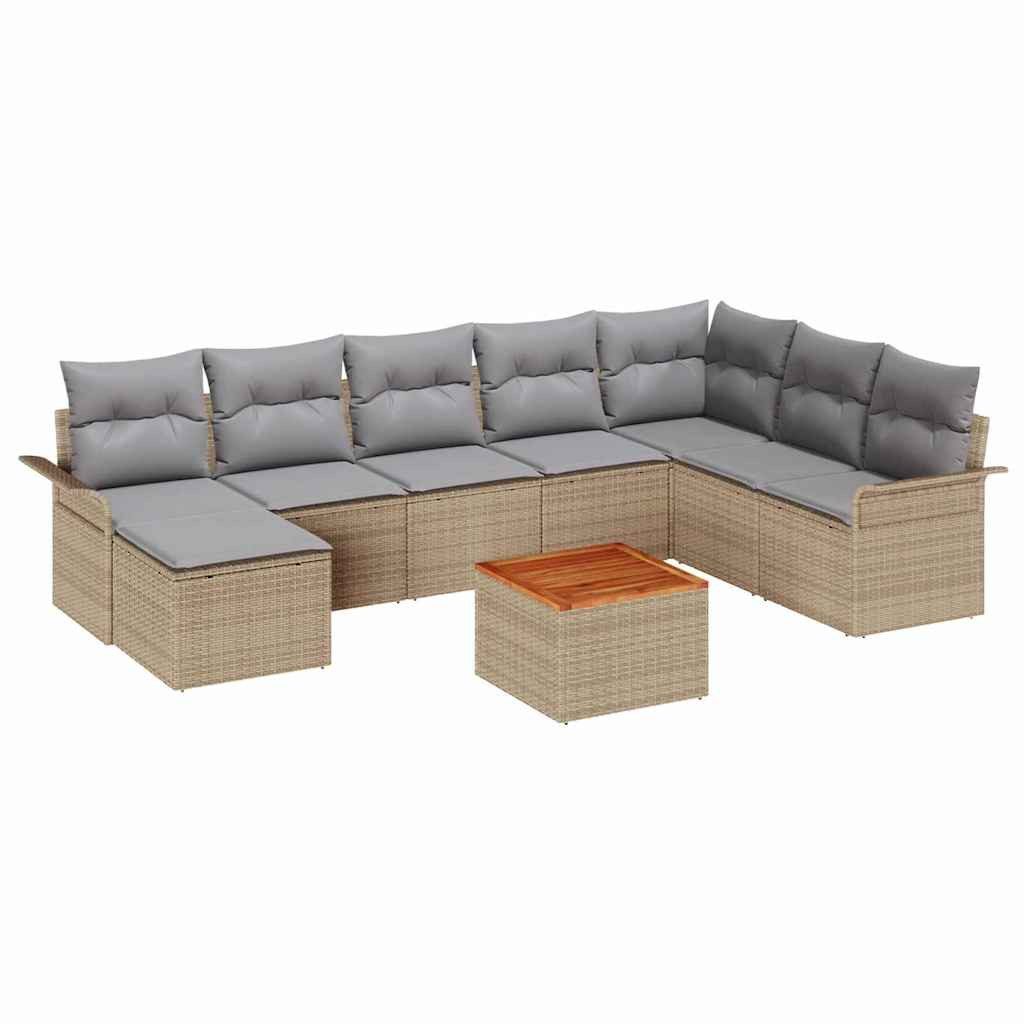vidaXL Loungesofa Gartensofa-set 9 pcs Beige und Hellgrau Poly-Rattan, 9 Teile