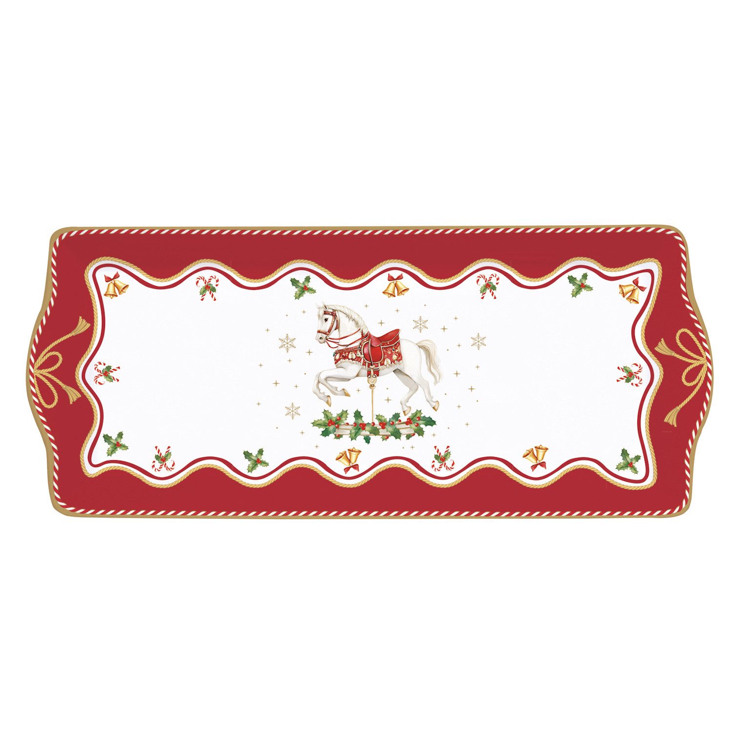 EasyLife Kuchenplatte Christmas Tale, Porzellan, Handwäsche, Mehrfarbig, Motiv: Schaukelpferd