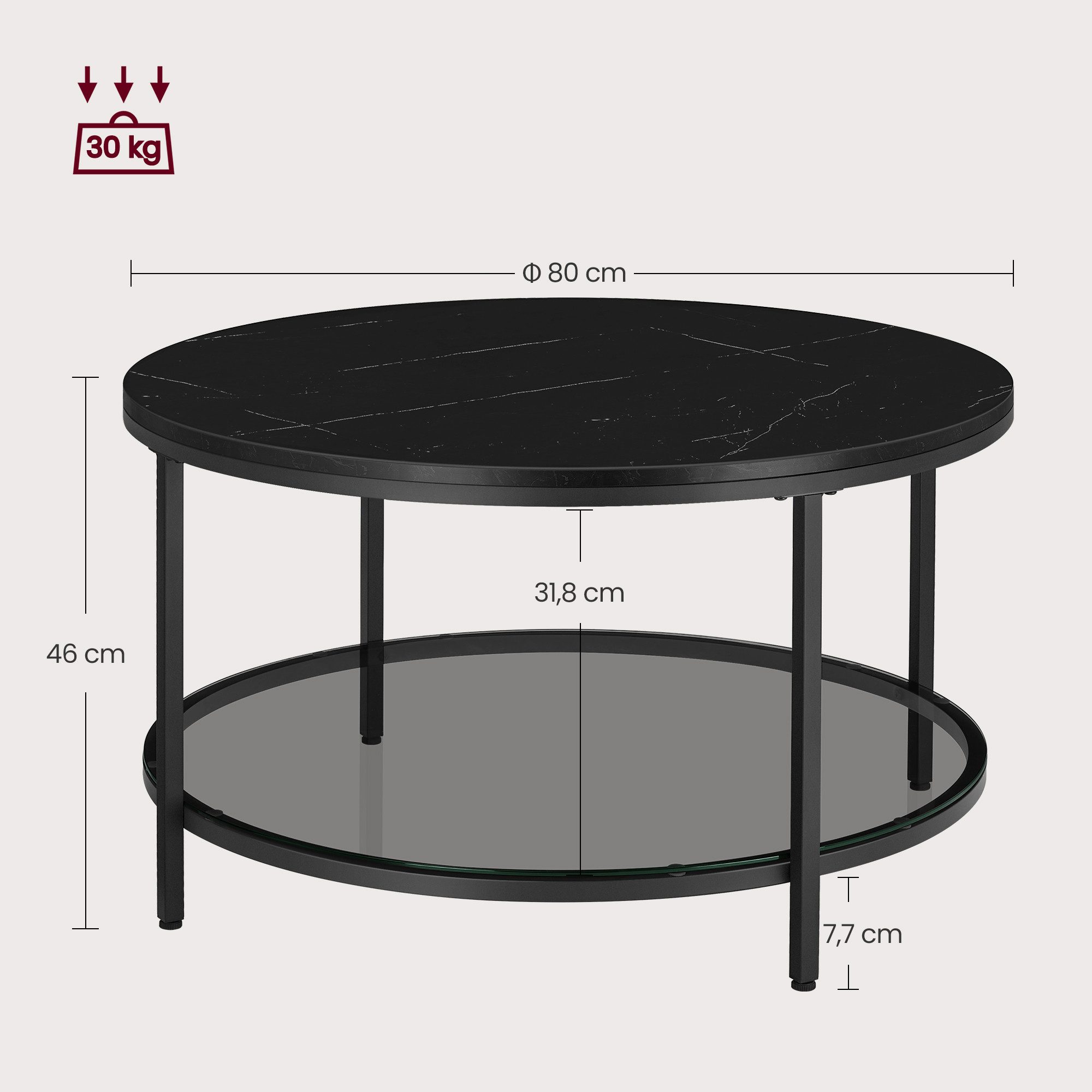 VASAGLE Couchtisch Wohnzimmertisch rund, klein, marmor, modern (inkl. Zubehörpaket & Anleitung), Beistelltisch, rund, Ø 65/80 x 46cm, Marmoroptik, schwarz. Reduzierter Preis € 65,99. Unverbindliche Preisempfehlung € 99,99