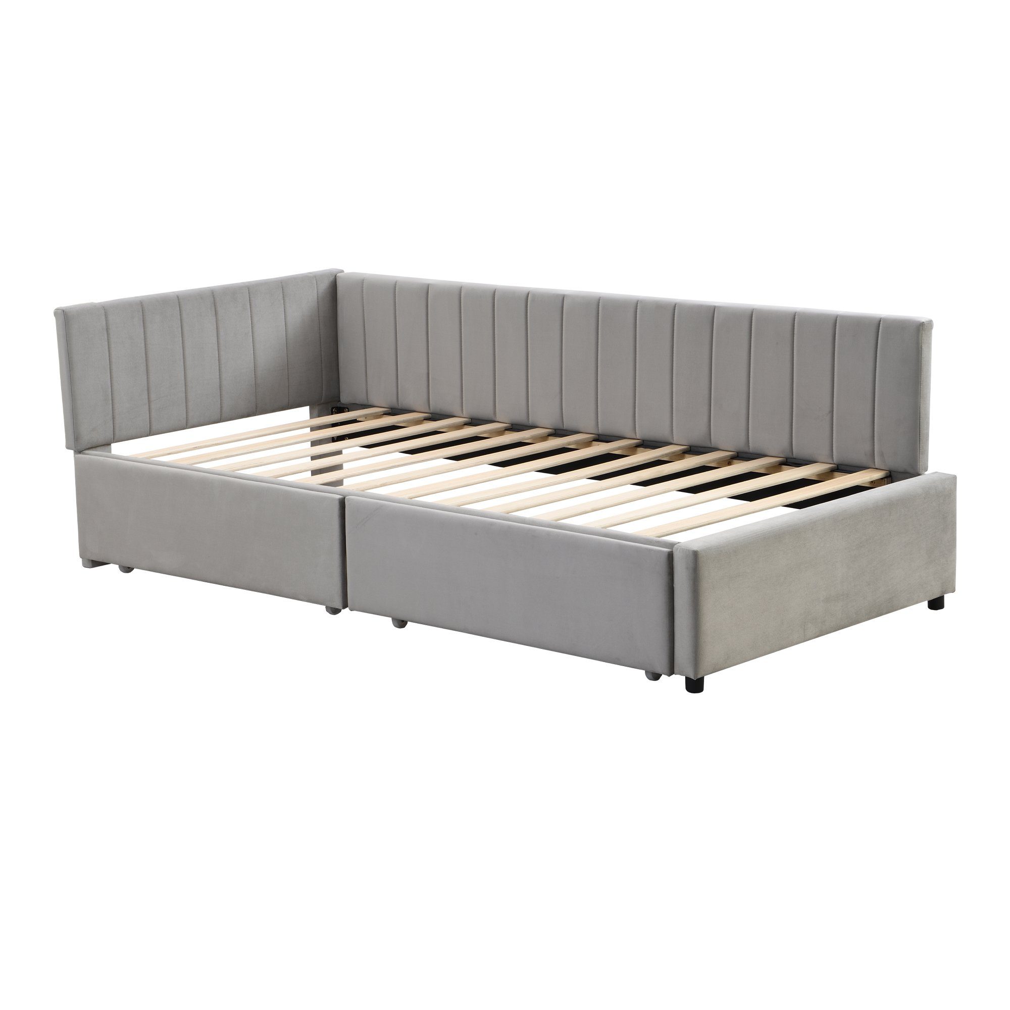 Polsterbett (Daybett), Tagesbett Schlafsofa 90x200cm mit 2 Schubladen und Lattenrost, Samt