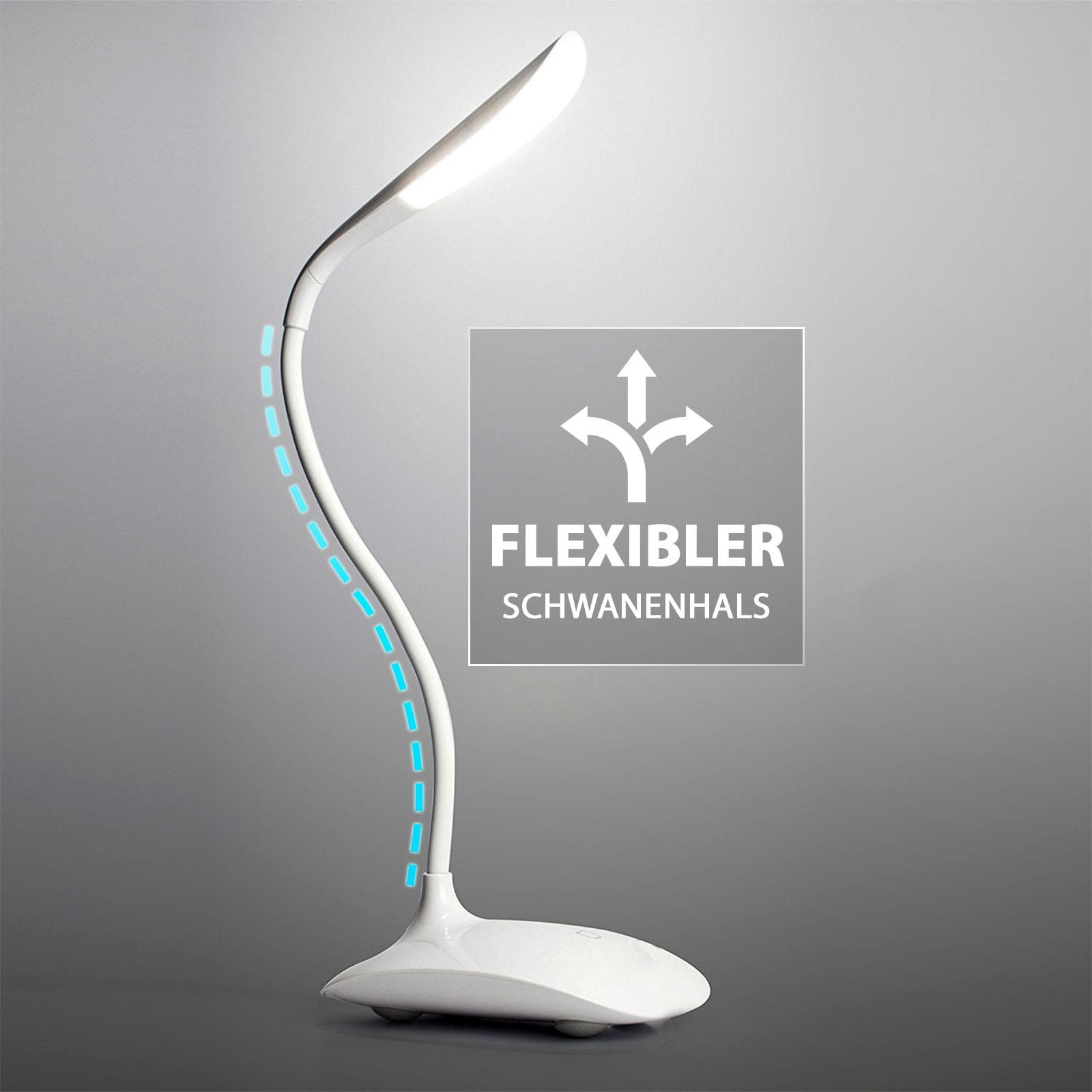 EAXUS LED Schreibtischlampe Tischleuchte flexibel biegbar, 3 Helligkeitsstufen, LED fest integriert, Batteriebetrieb oder USB – Bild 4 von 5