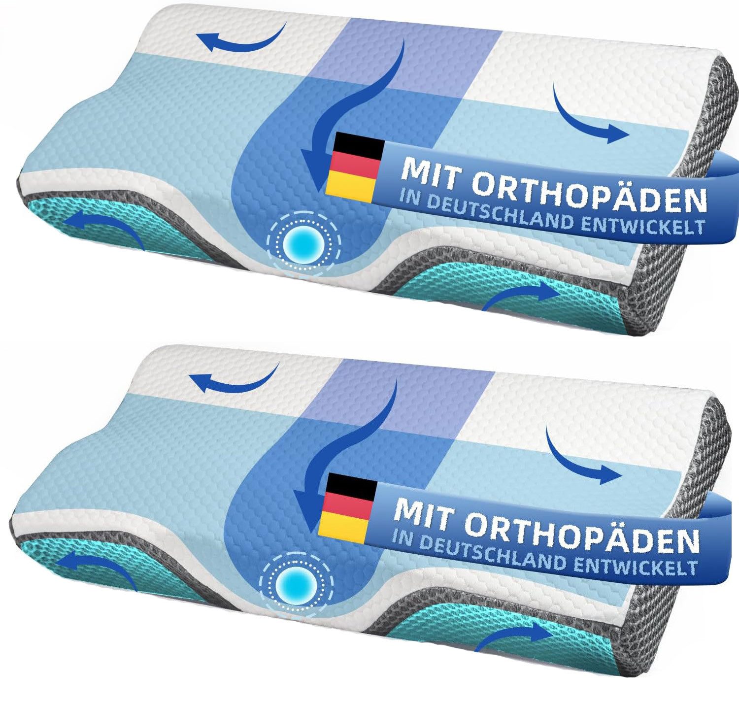 Esun Подушки Orthopädisches Подушки, Ergonomisches Nackenkissen Подушки, Подушки, Seitenschlafer, Rückenschlafer, Bauchschlafer, Set, Подушки vom OEKO-TEX® und CertiPUR Getestet, Bauchschläferkissen, Antischnarchkissen für Erwachsene