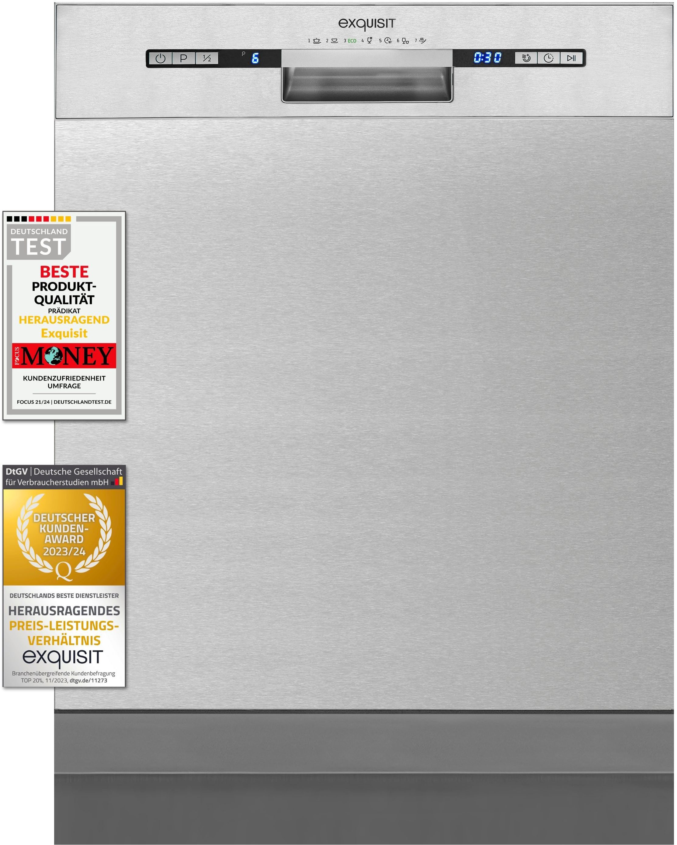 exquisit Unterbaugeschirrspüler EGSP9313-EF-030E inox, 11 l, 13 Maßgedecke, Unterbaugerät mit eleganter Edelstahlfront, keine Möbelfront notwendig