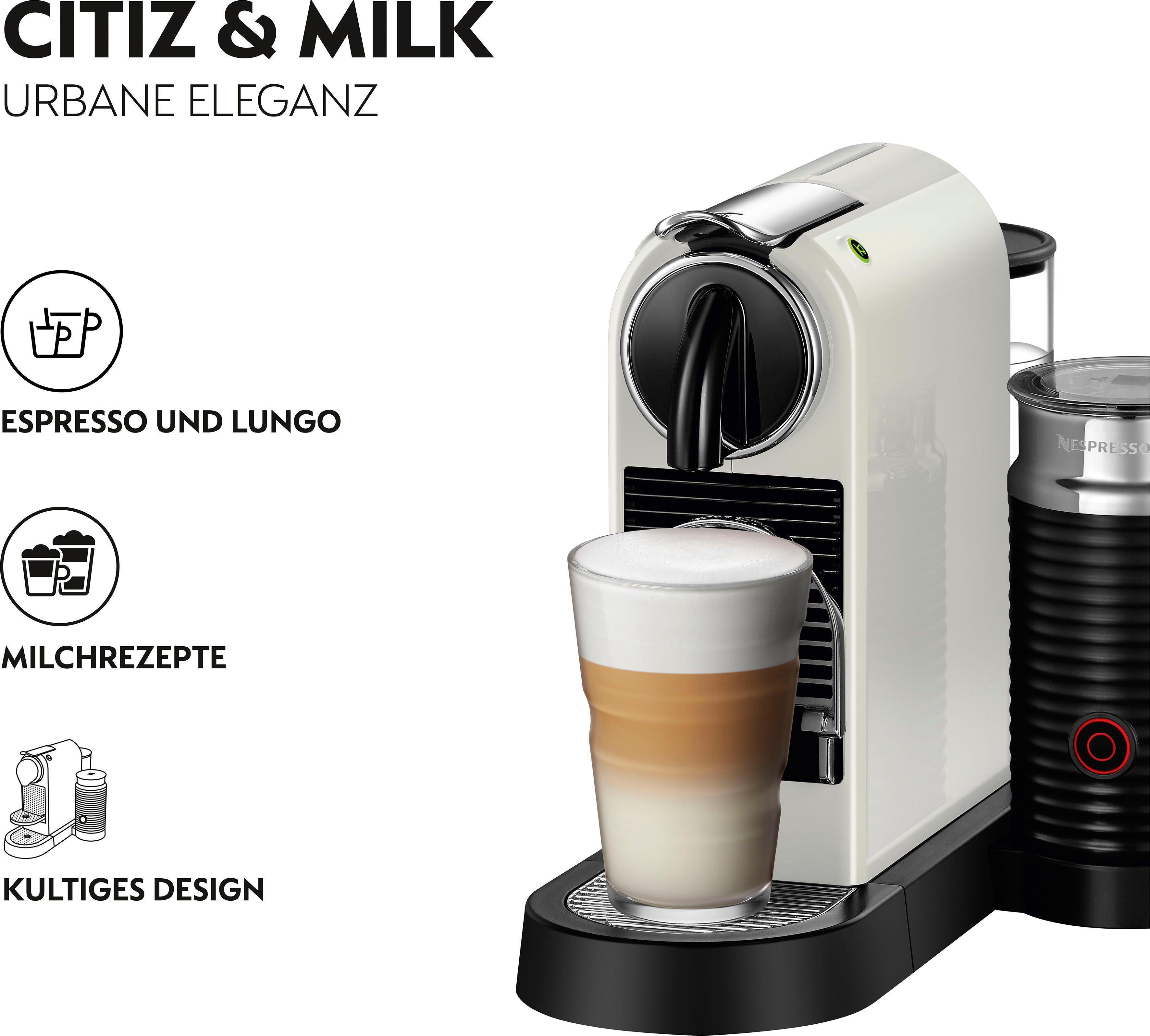 Milchaufschäumer, White, CITIZ EN mit von Kapselmaschine DeLonghi, 7 Willkommenspaket Kapseln Nespresso inkl. 267.WAE Aeroccino