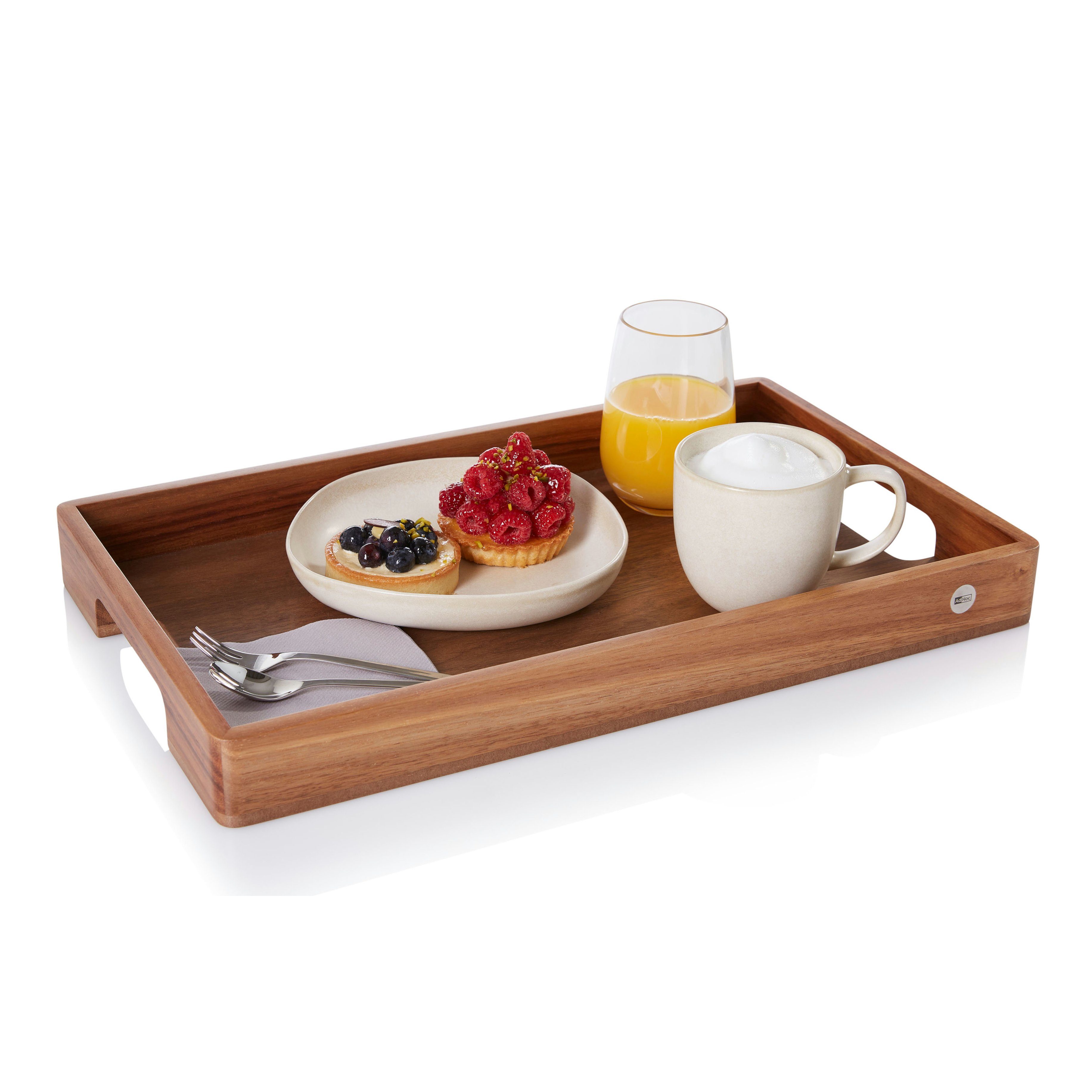56x30 mit Holz, Serve Griffmulden ergonomischen AdHoc cm Frühstückstablett Smart, (1-tlg), Serviertablett hochwertiges Tablett