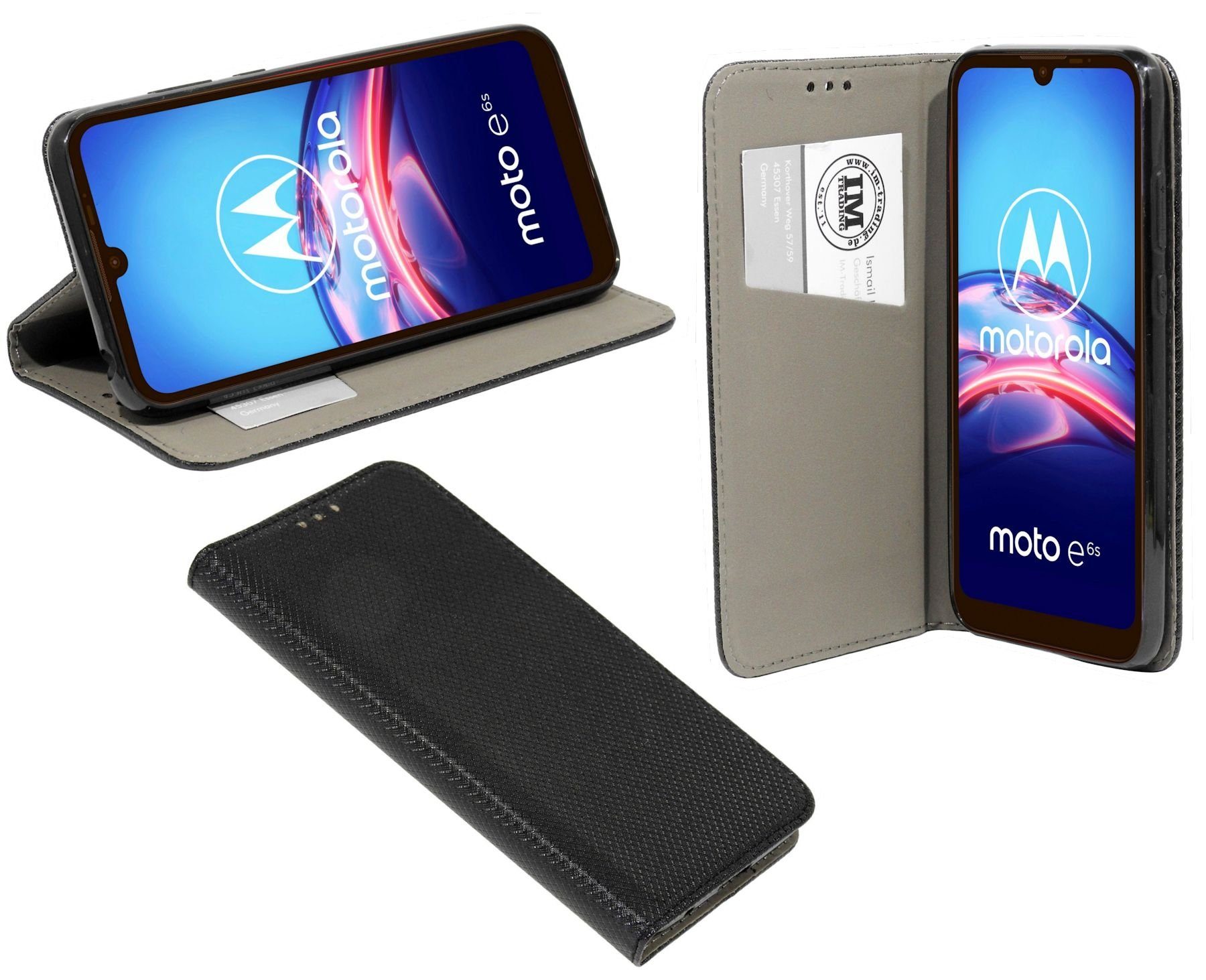 cofi1453 Handyhülle Hülle Tasche für Motorola Moto E6s, Kunstleder  Schutzhülle Handy Wallet Case Cover mit Kartenfächern, Standfunktion Schwarz
