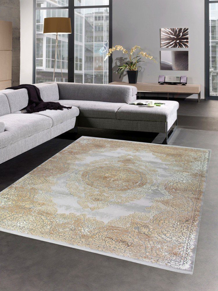 Carpetia Wollteppich Teppich Luxus Designerteppich mit Naturfasern beige, rechteckig, Höhe: 7 mm, Maschinengewebt