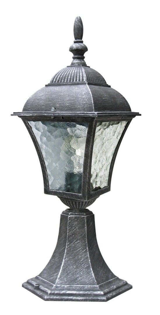 Licht-Erlebnisse Sockelleuchte TOSCANA, ohne Leuchtmittel, Sockellampe Wegeleuchte rustikal Silber Glas regenfest Lampe