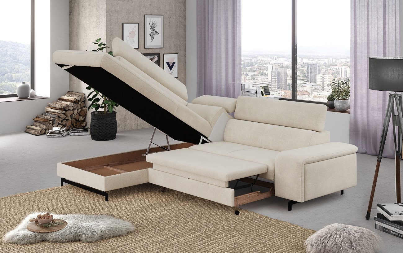 COTTA Ecksofa Emma Ecksofa, mit Schlaffunktion, Bettkasten und verstellbare Kopflehnen