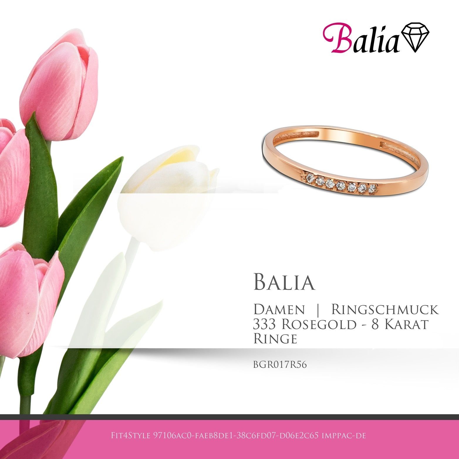 Balia Goldring Balia Ring 333 Rosegold rose) 333 Karat (7 Zirkonias Größe 8 - (Fingerring), Damen Blatt Rosegold (17,8), Fingerring 56