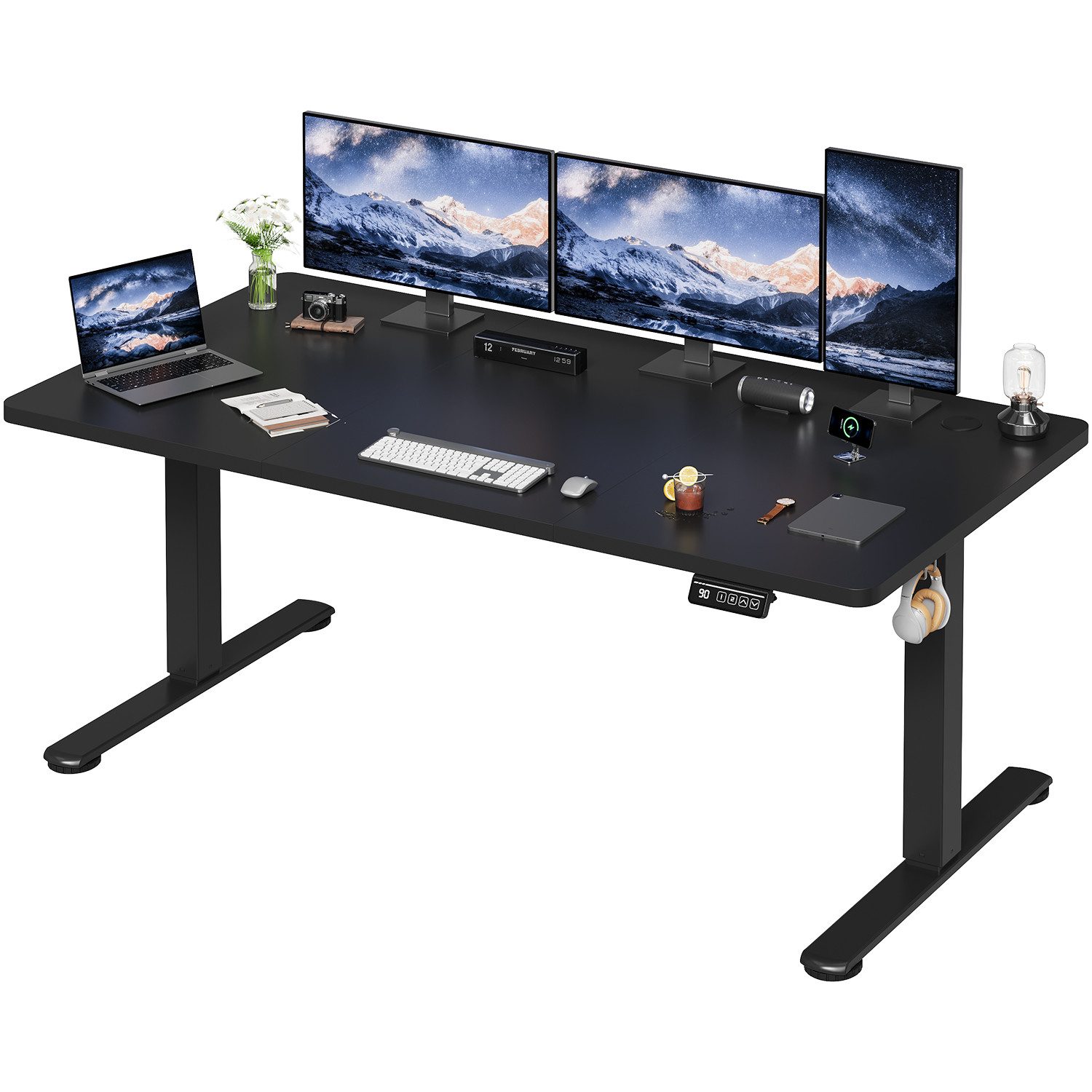 HOMALL Schreibtisch Höhenverstellbar elektrischer Memory-Funktion 100/120/140/160/180cm (Zweistufige Hohenverstellung Ergonomischer Kopfhorerhaken und Kabelhalterung)