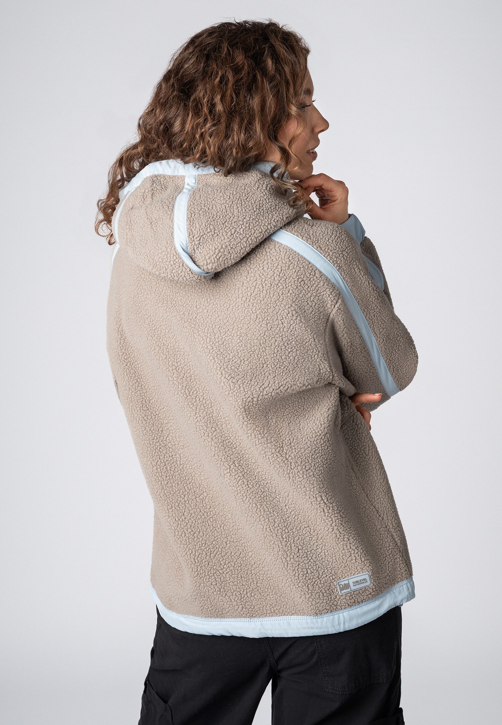 SUBLEVEL Fleecejacke Damen Teddyfleecejacke mit Kontraststreifen und Ka Out günstig online kaufen