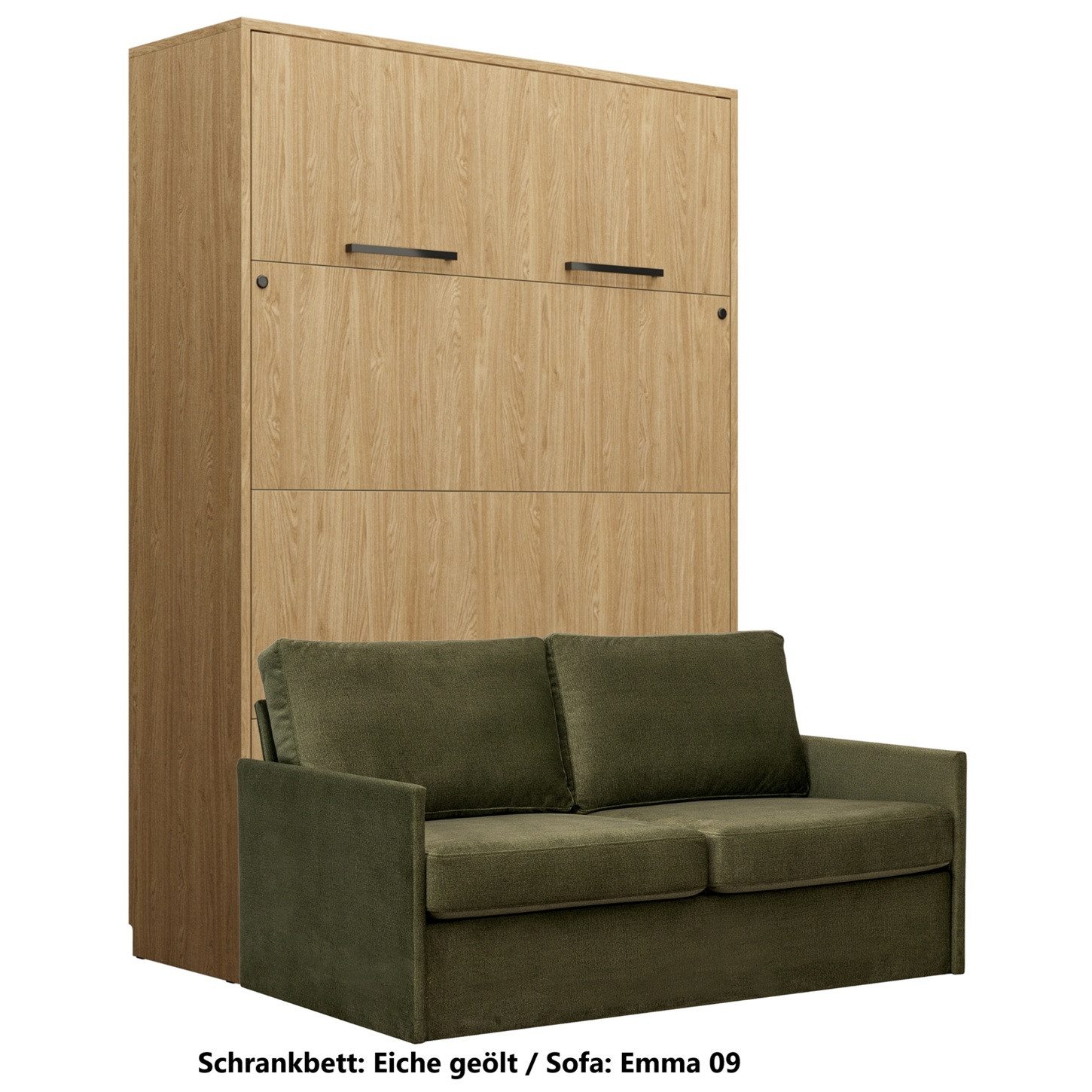 QMM TraumMöbel Schrankbett Wandbett GN 140x200 eiche geölt mit LED & Sofa (Set, 2-St., Schrankbett vertikal 140x200 mit LED; Sofa) vertikal klappbar, mit LED-Beleuchtung mit Fernbedienung