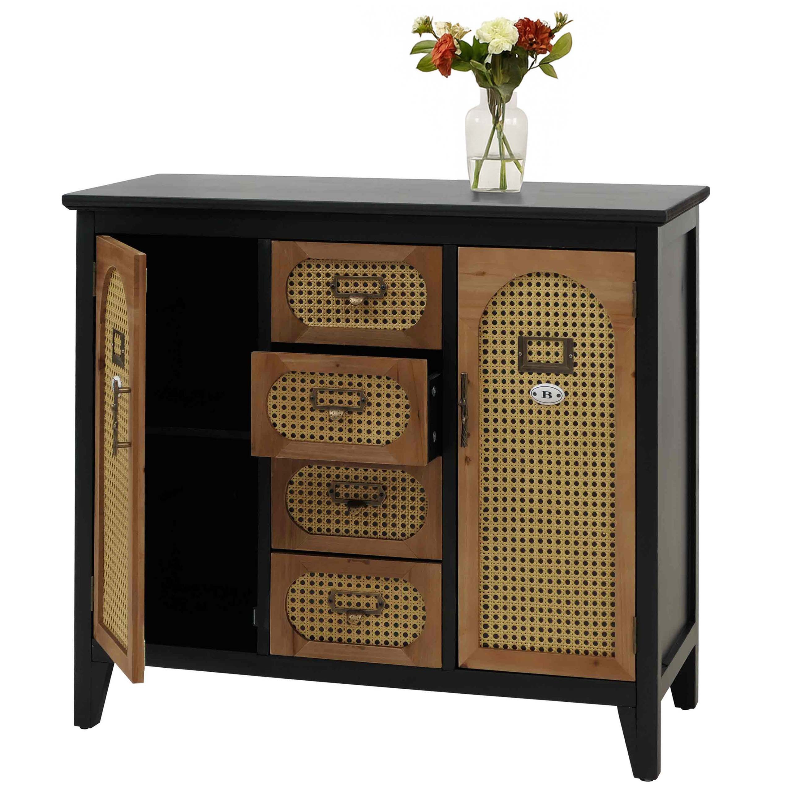 MCW Apothekerschrank MCW-O63-R Stilvoller Vintage-Look, Türen und Schubladenfronten in Rattanoptik