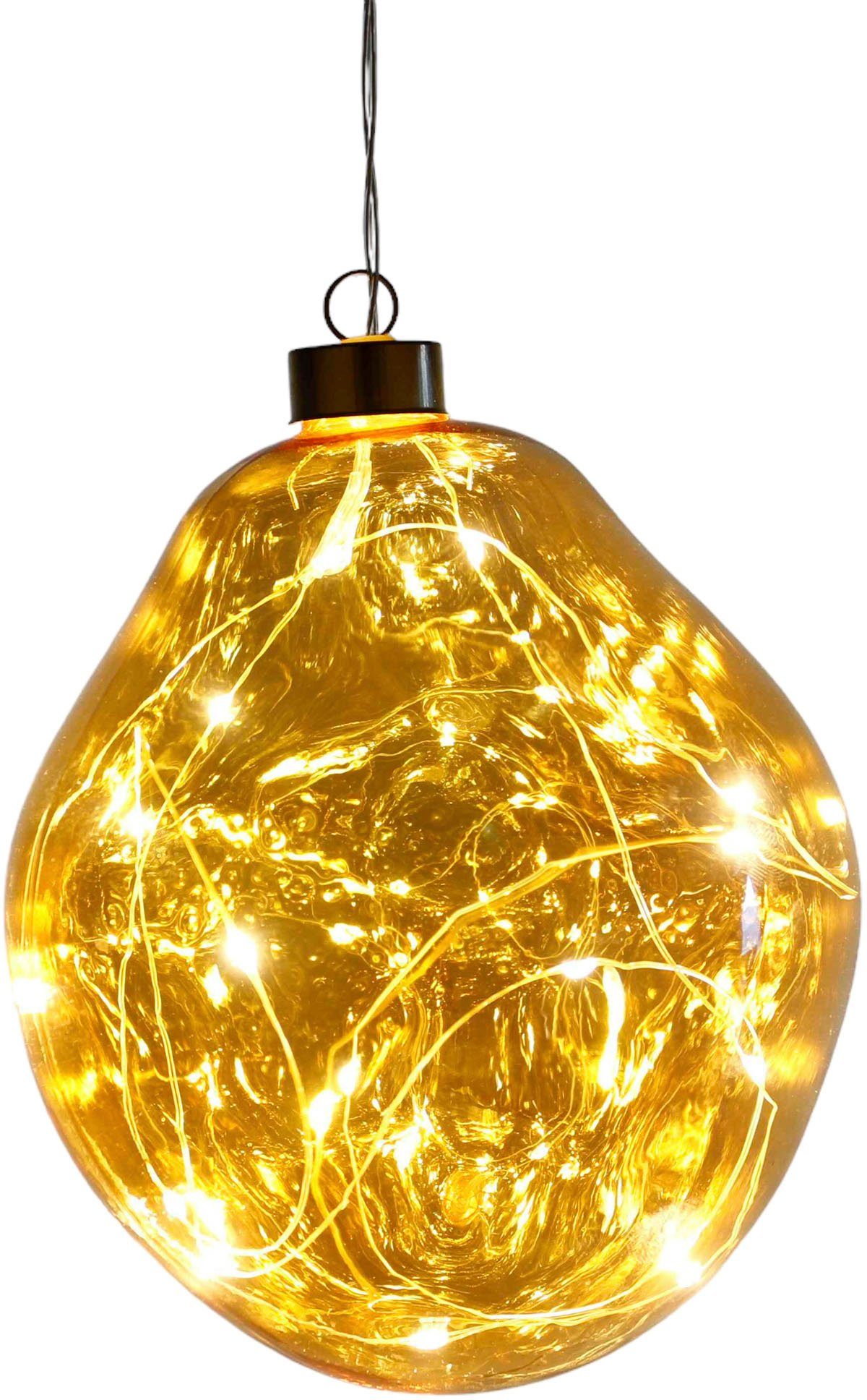 Leonique LED Dekoobjekt Birdelle, Weihnachtsdeko in organischer Form,  Christbaumschmuck, Timerfunktion, LED fest integriert, Warmweiß, Ø ca. 15  cm, Christbaumkugeln, organische Kugeln aus Glas