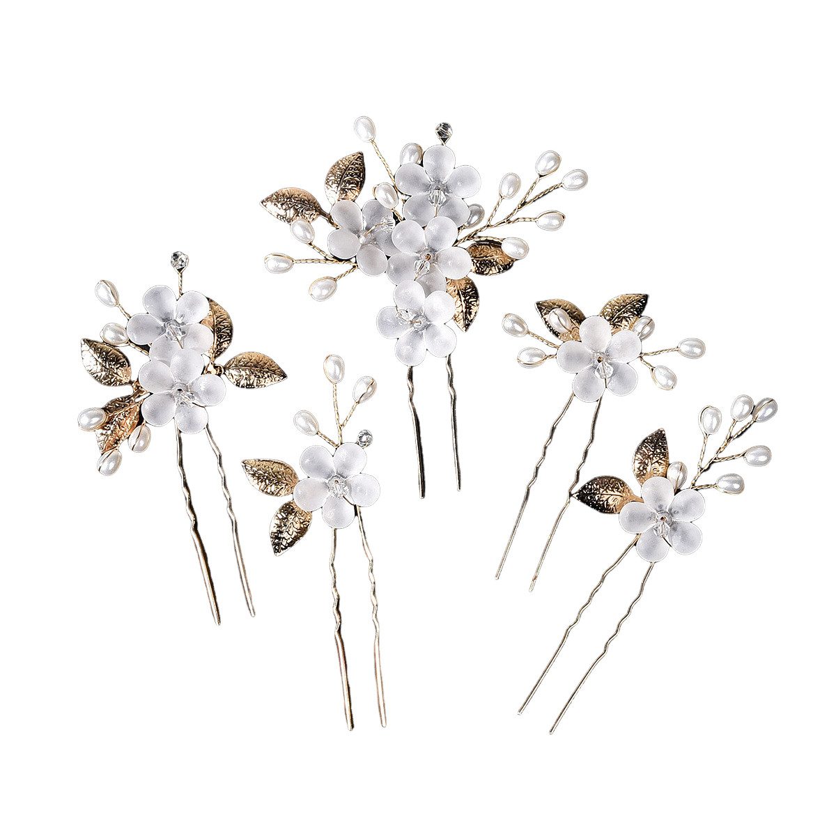 Zaewry Haarspange 5 Stück Hochzeit Haarnadeln, Blumen Perlen Braut Haarschmuck, 5-tlg., Brautschmuck Haare U-förmig Hochzeit Haarspangen