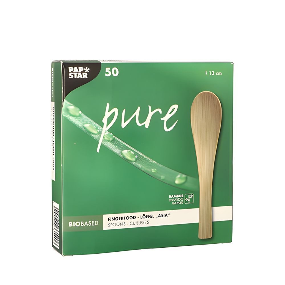 PAPSTAR Einweglöffel Fingerfood - Löffel, Bambus pure 13 cm Asia 50 Stk