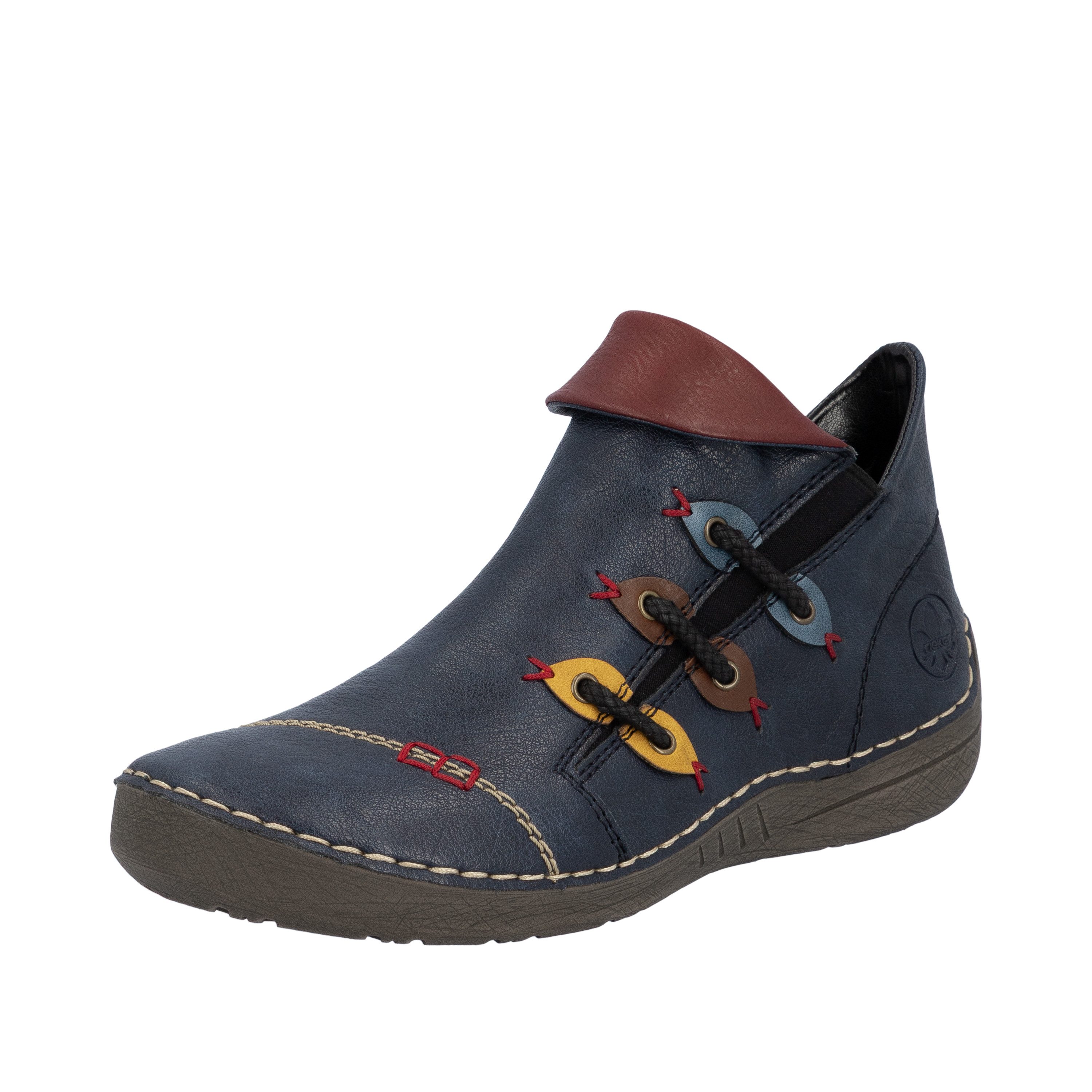 Rieker Stiefelette Schlupfboots, Slipper mit bunten Applikationen seitlich