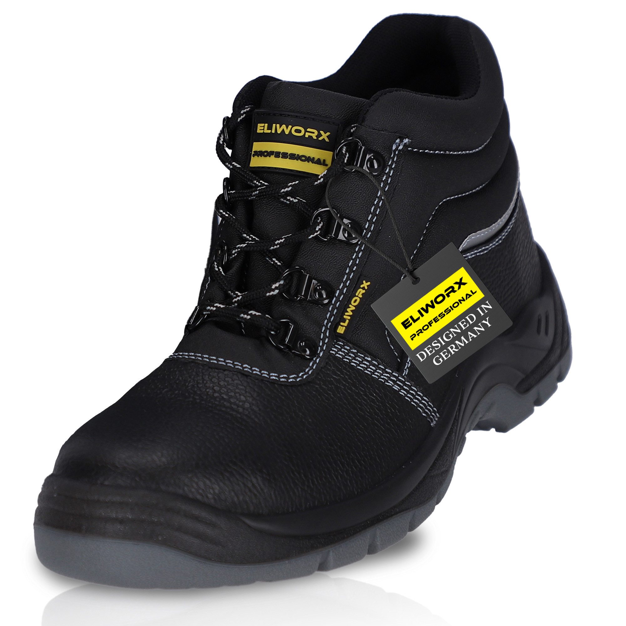 ELIWORX S3 SR Schuh mit Stahlkappe aus echtem Rindleder - Arbeitsschuhe Herren Sicherheitsschuh Atmungsaktiv, Durchtrittsichere Zwischensohle, besonders rutschhemmend von ELIWORX