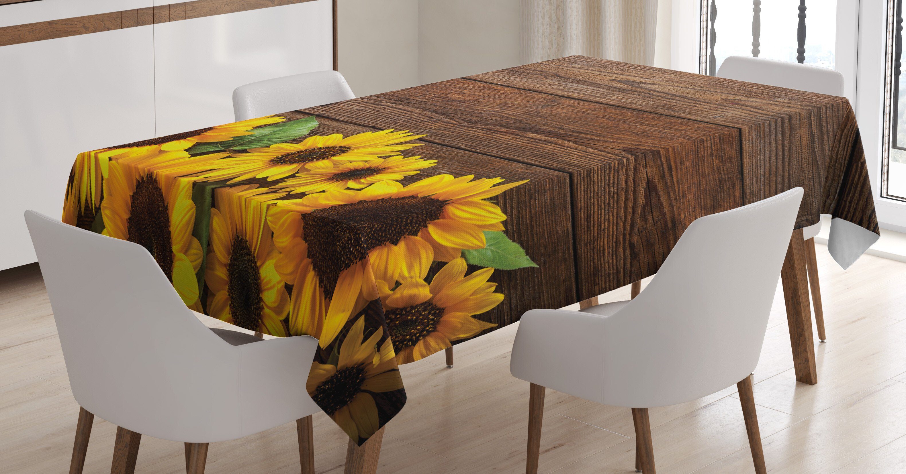 Abakuhaus Tischdecke Farbfest Waschbar Für den Außen Bereich geeignet Klare Farben, rustikales Holz Herbst Sunflower Motiv