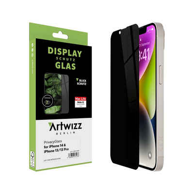Artwizz PrivacyGlass, Displayschutz mit Blickschutz aus 100% Sicherheitsglas für iPhone 14, iPhone 13, iPhone 13 Pro, Displayschutzglas, Hartglas