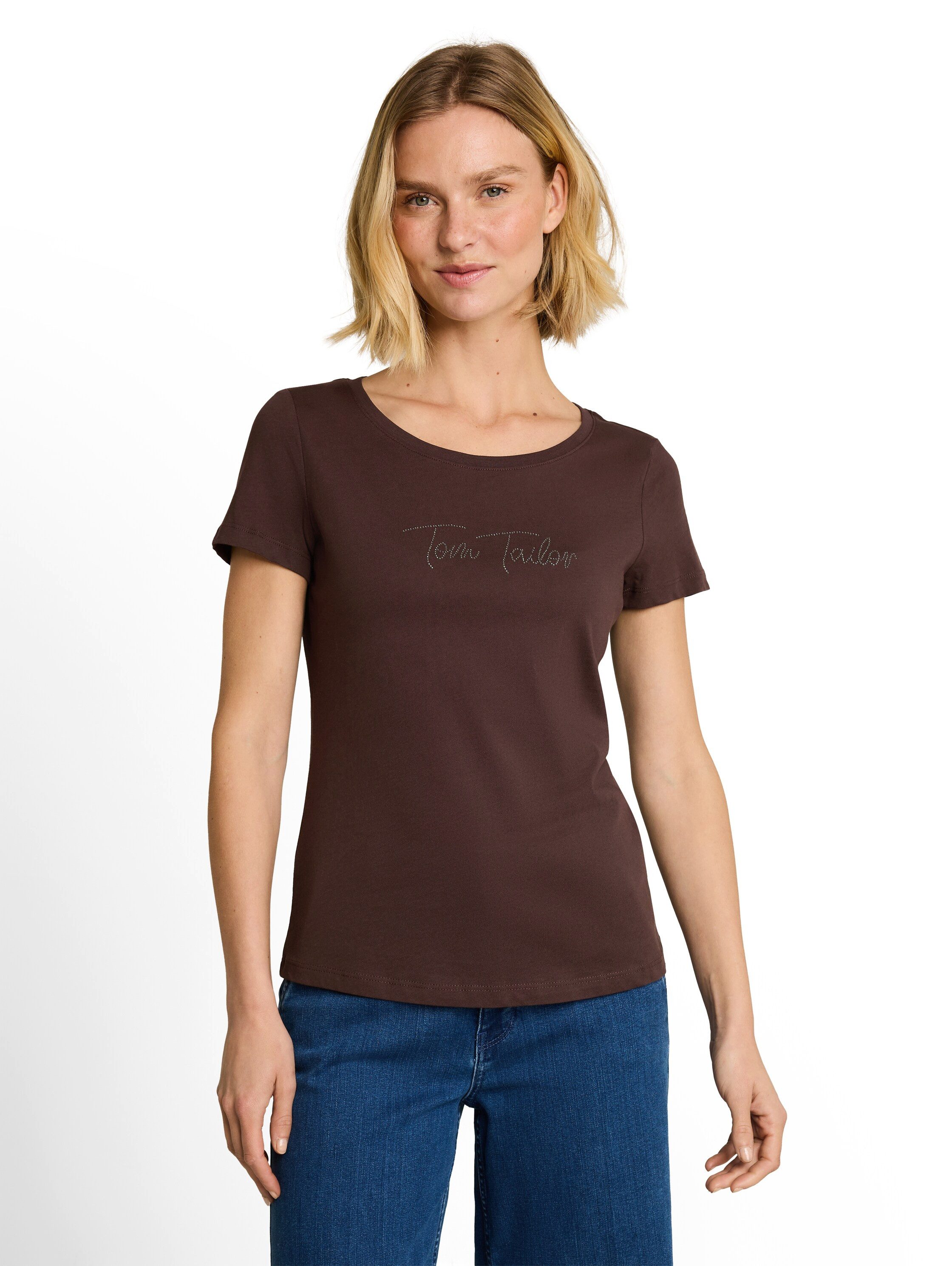 TOM TAILOR Kurzarmshirt Sommershirt mit Glitzer-Wording