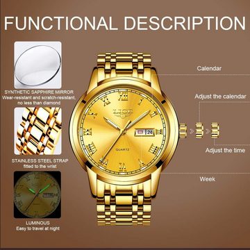 Lige Watch (1,65 Zoll), Herren Mode Sportuhr Wasserdicht mit Edelstahl Business Uhr Armband
