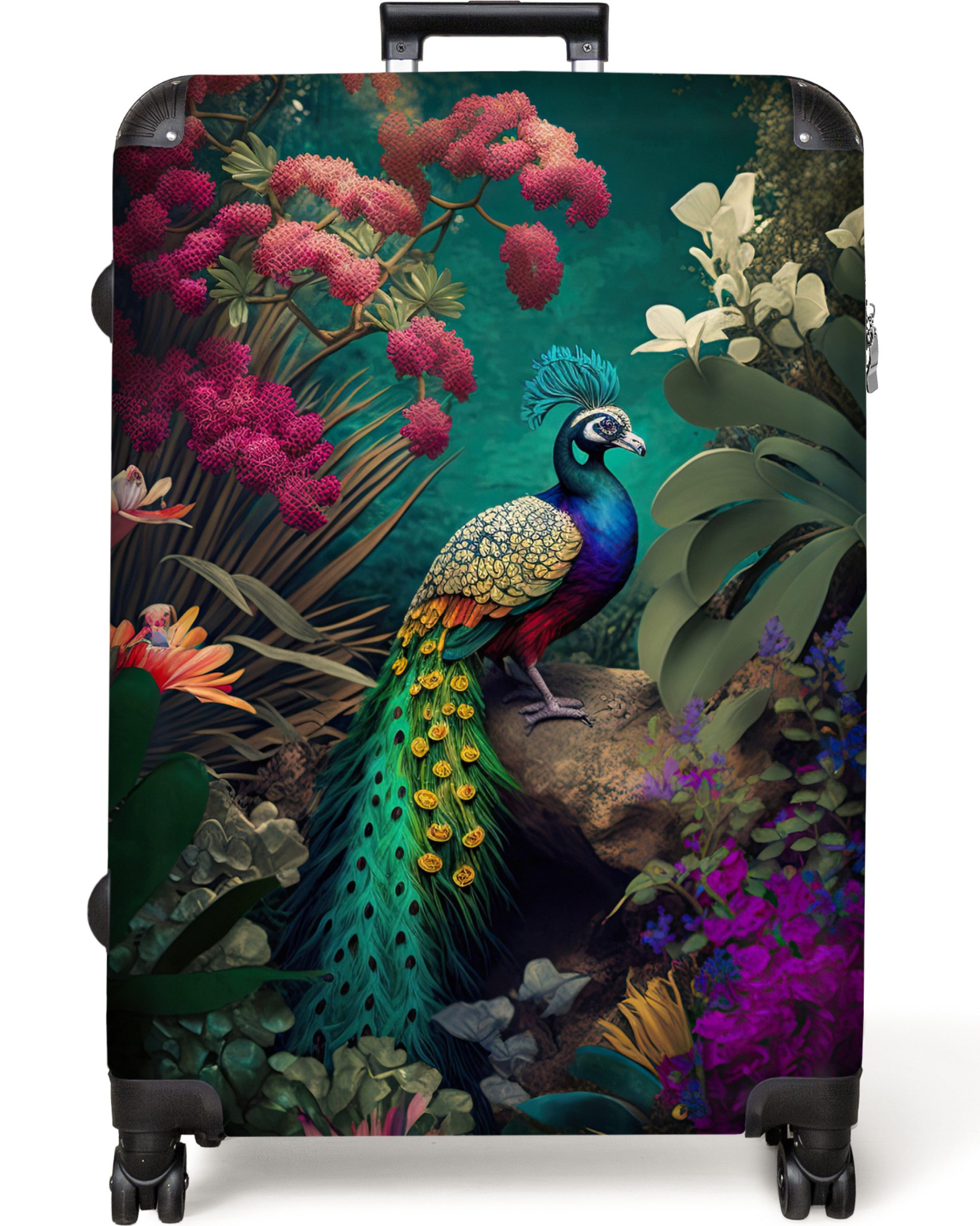 NoBoringSuitcases.com© Hartschalen-Trolley Pfau - Federn - günstig online kaufen