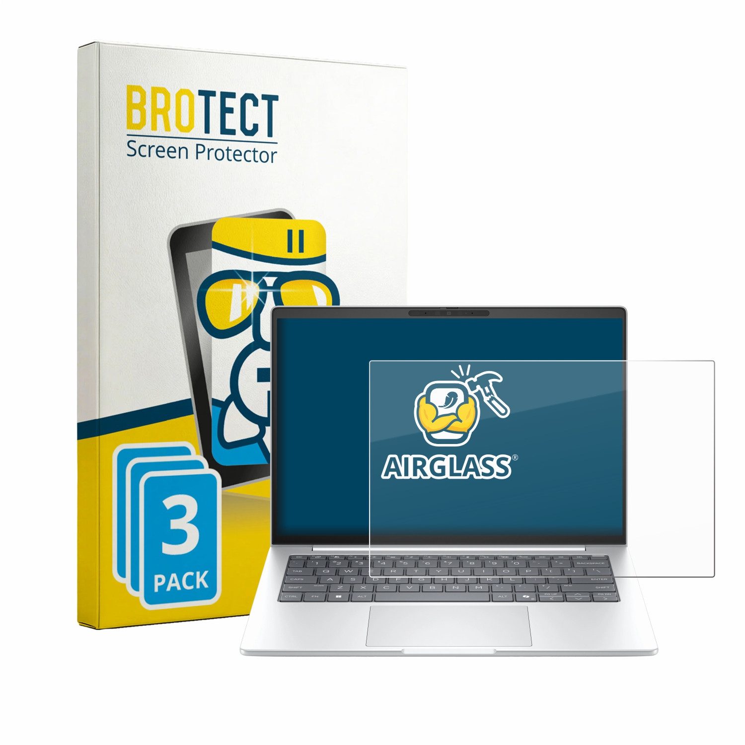 BROTECT Displayschutzglas Folie für HP EliteBook 8 G2i 14", 3 Stück, Schutzfolie Glas Panzer Display Schutz klar