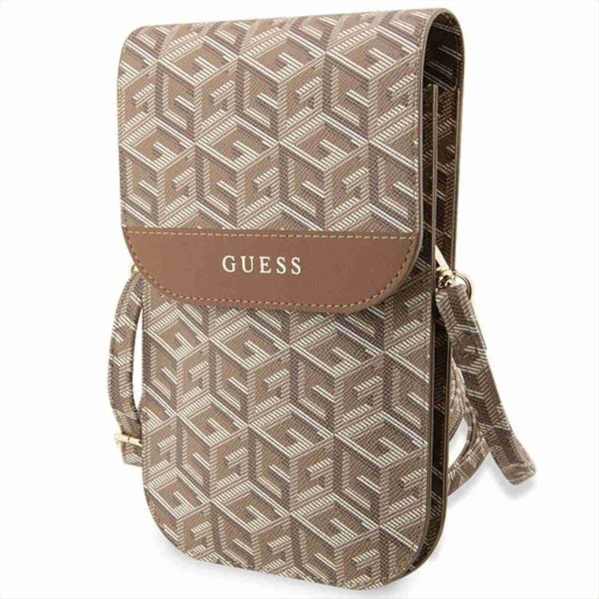 Guess Smartphone-Hülle Guess Universell Handy Tasche Umhängetasche GCube  Stripe Braun