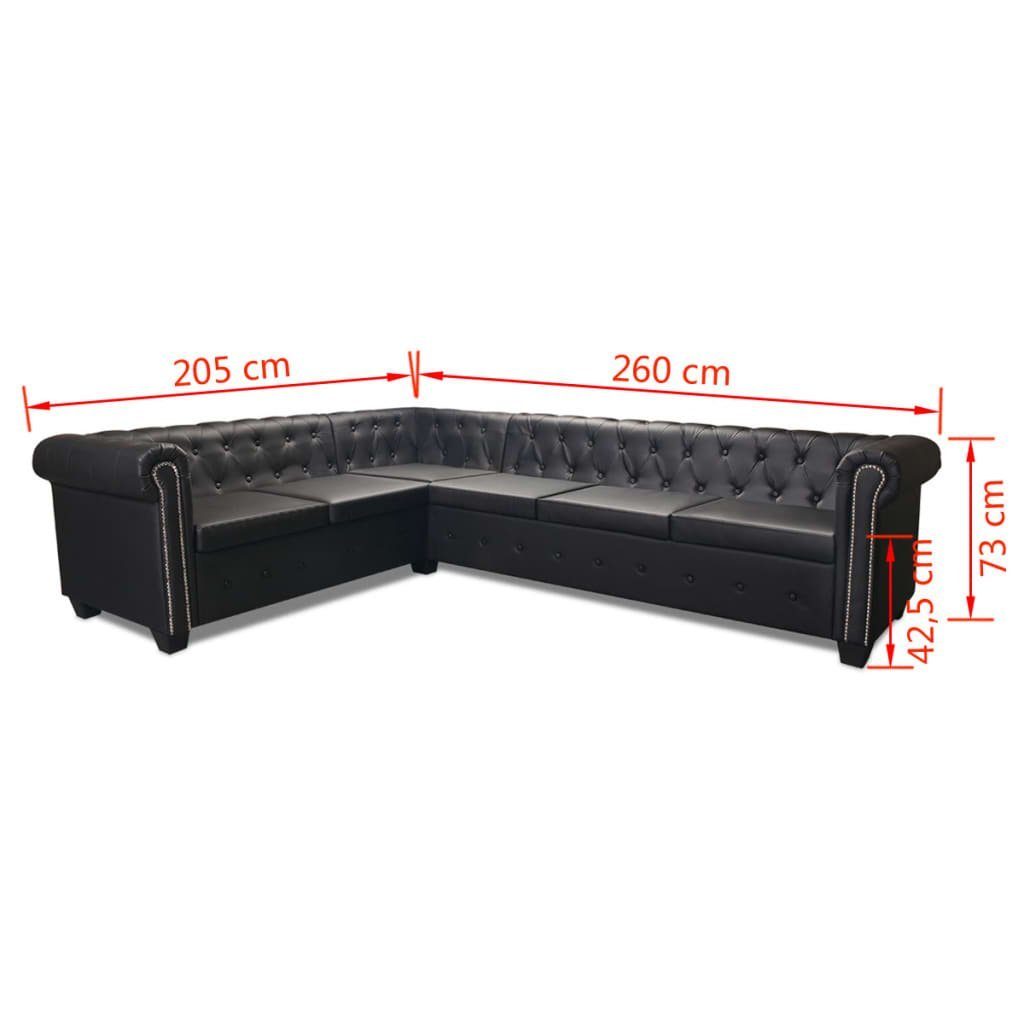 Chesterfield Schwarz 6-Sitzer Ecksofa Kunstleder furnicato