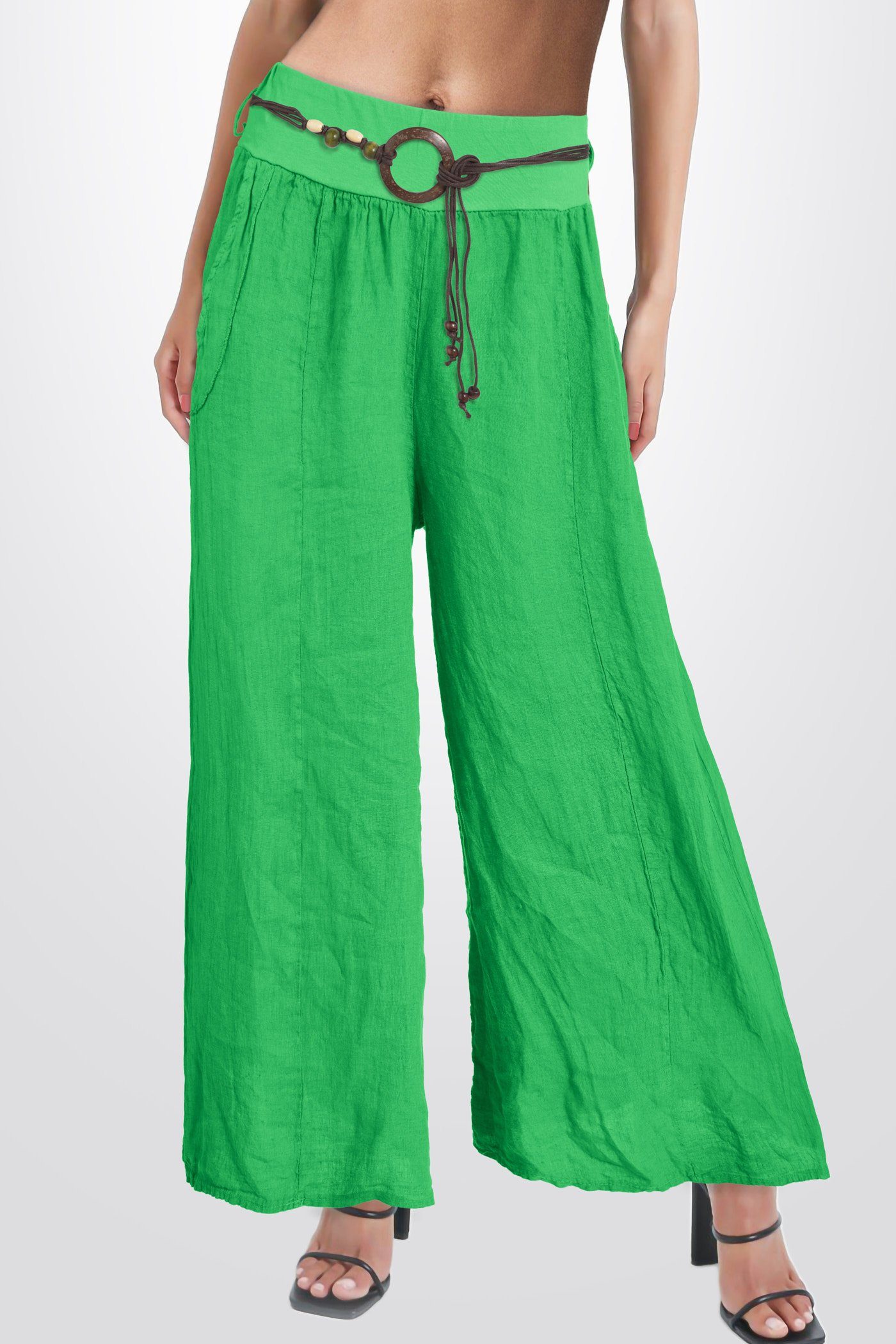 PEKIVESSA Leinenhose Hosenrock Damen mit weitem Bein (1-tlg) mit Gummizug