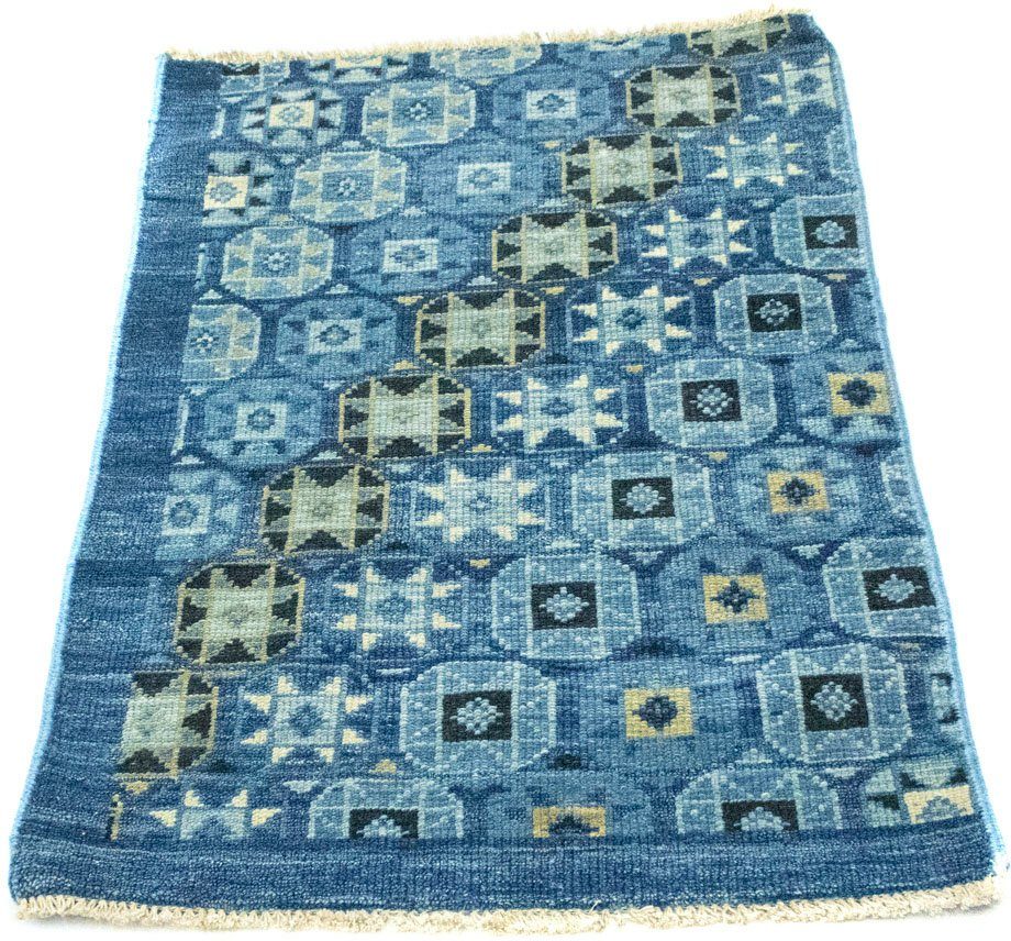 Wollteppich Designer Teppich handgeknüpft blau, morgenland, rechteckig, Höhe: 6 mm, handgeknüpft