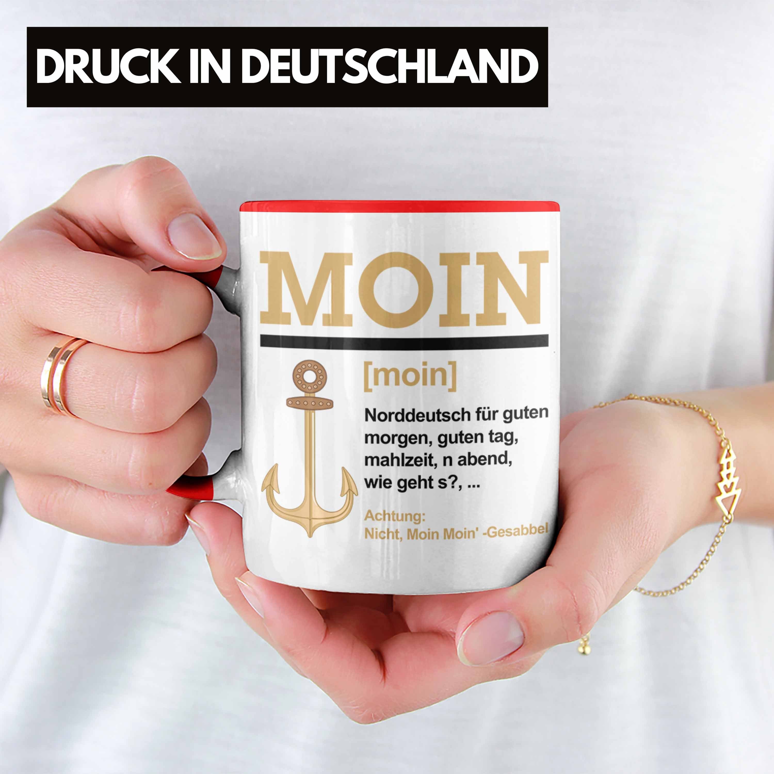 Trendation Slang Moin Norddeutschland Tasse Kaffeetasse Geschenk Tasse Rot