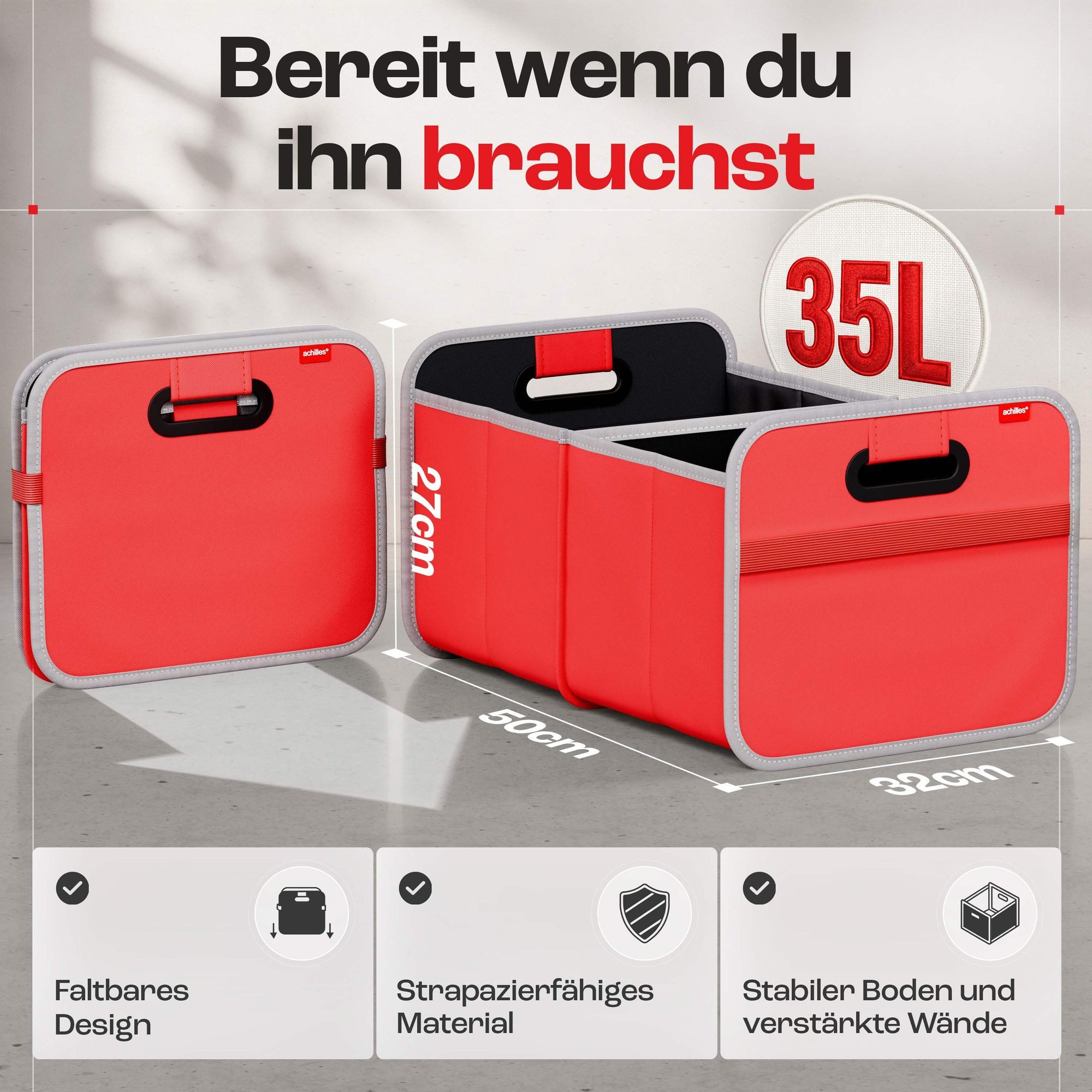 achilles Klappbox Auto-Faltbox Kofferraum-Organizer, Faltbare Autotasche, Faltkorb, 40 l