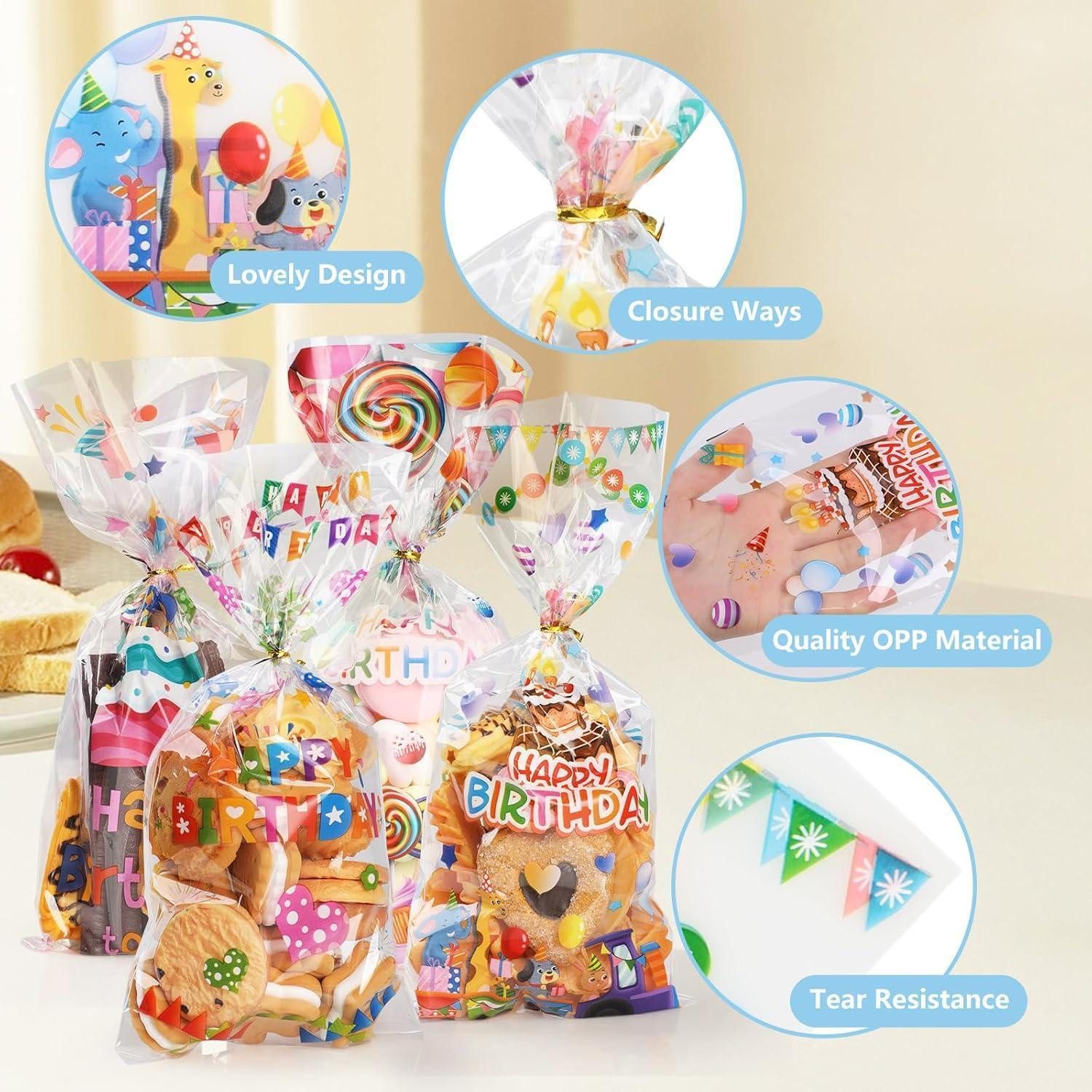 LuxusKollektion Geschenkfolie Zellophantüten 100 Transparent 27x12,5cm Twistkrawatten HappyBirthday