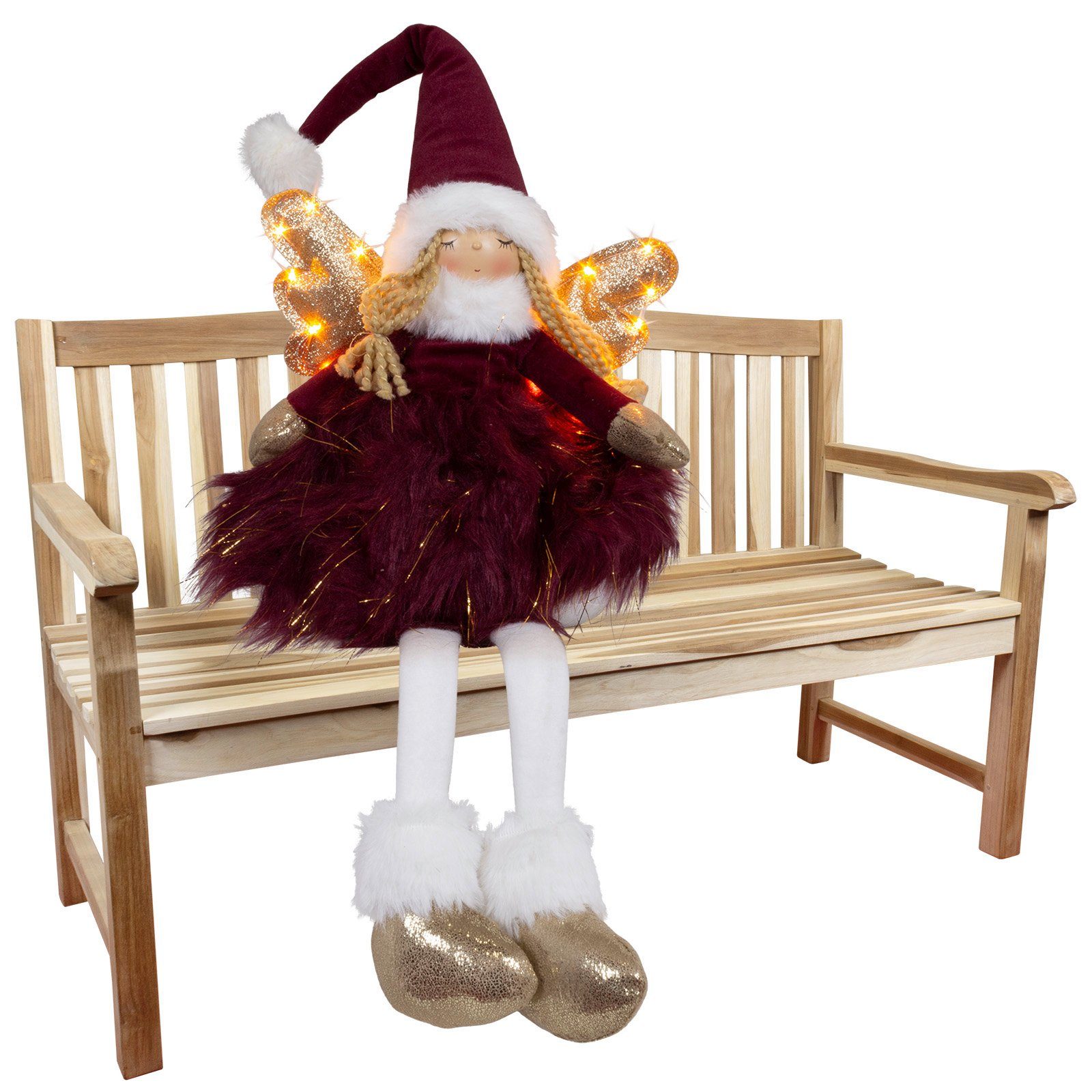 Christmas Paradise Weihnachtsfigur Engel mit LED 28cm (62cm) Kantenhocker (Deko Figur, 1 St., sitzend), Weihnachten, Rot