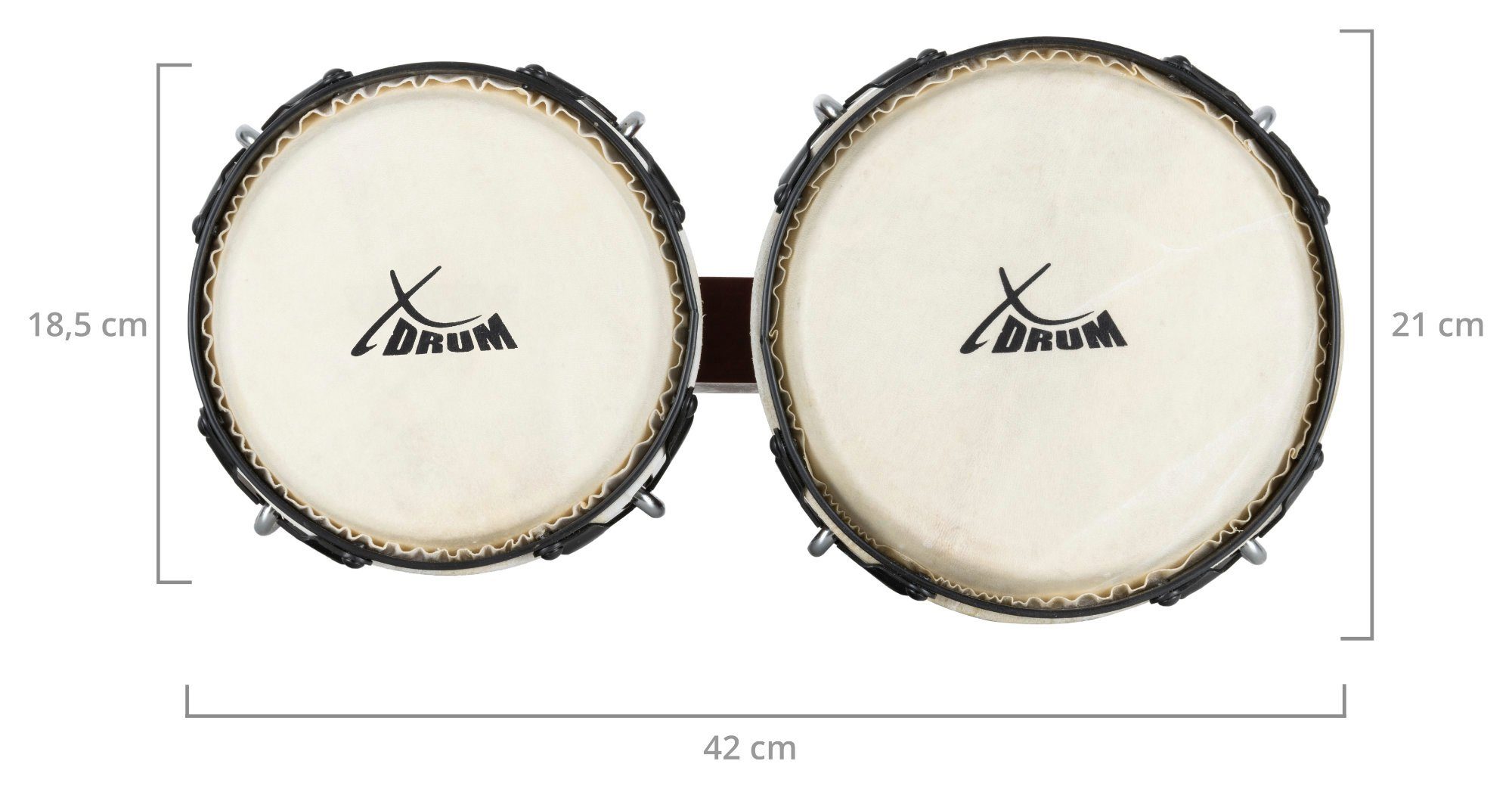 XDrum Bongo Bongos Pro - 2 Trommeln mit 6,5" (17 cm) und 7,5" (20 cm)  Durchmesser - Bongotrommeln mit stimmbaren Naturfellen und Stimmschlüssel -  Holztrommeln