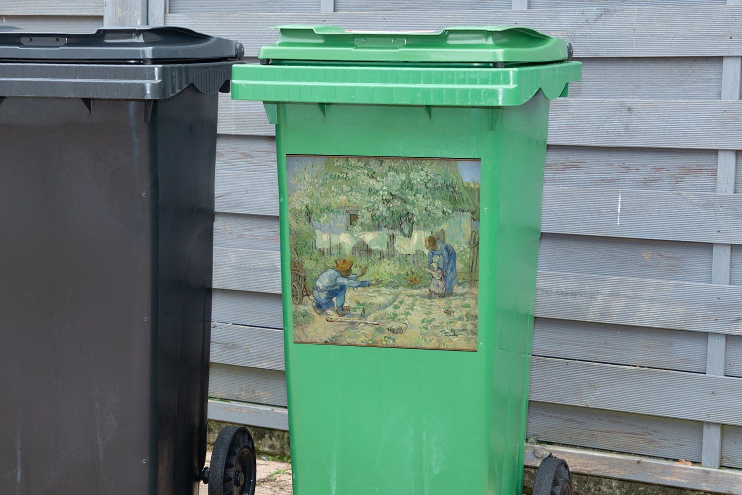 MuchoWow Wandsticker Erste Schritte (nach St), Gogh Mülltonne, Vincent Millet) (1 Abfalbehälter - van Sticker, Mülleimer-aufkleber, Container
