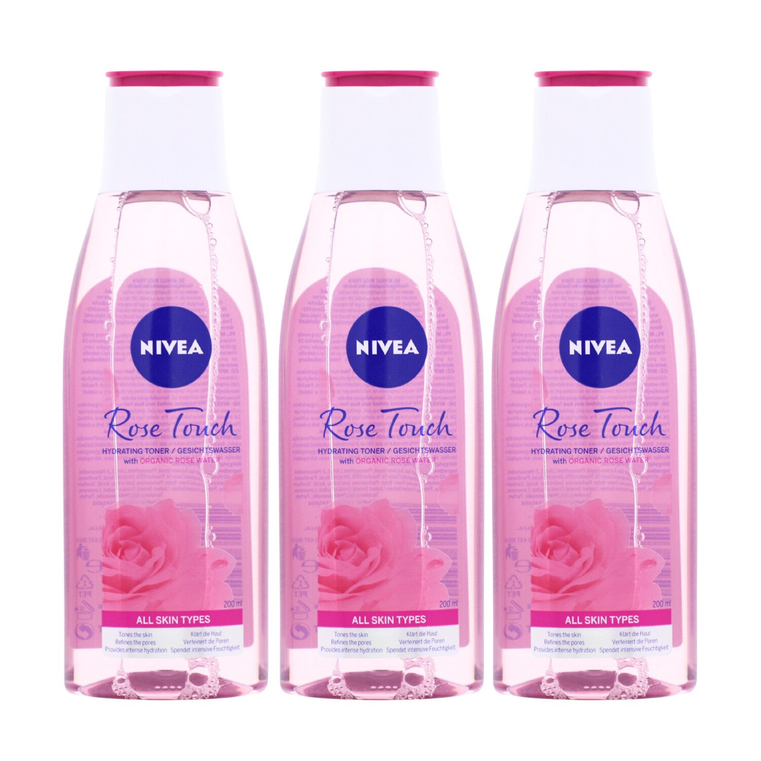 Gesichtspeeling 3 x NIVEA Rose Touch Gesichtswasser mit Rosenwasser alle Hauttypen klä