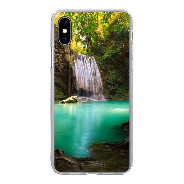 MuchoWow Handyhülle Sonnenlicht an einem Wasserfall im Erawan-Nationalpark Thailand Handyhülle Apple iPhone Xs Max Smartphone-Bumper Print Handy