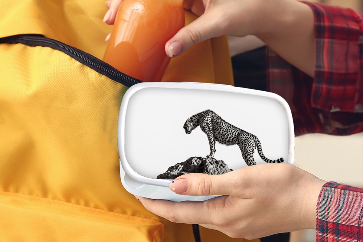 MuchoWow Lunchbox Raubtier - Panther Brotbox - Erwachsene, Jungs und Mädchen und Kunststoff, Kinder weiß für Tiere Brotdose, - für Natur, (2-tlg)