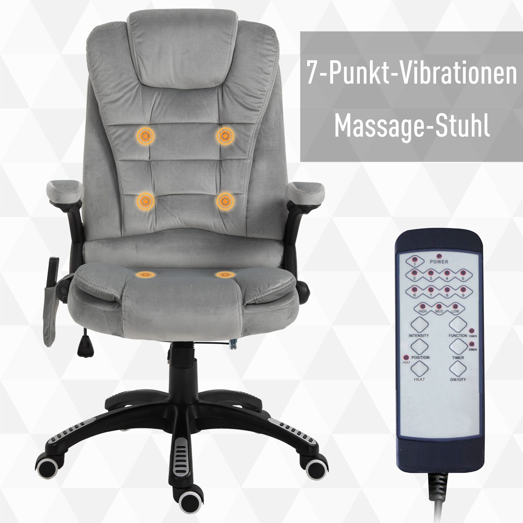 Vinsetto Schreibtischstuhl Ergonomischer Chefsessel mit Heiz-/Liegefunktion u. Computerstuhl (Massagesessel, 1 St), für Wohnbereich, Grau – Bild 5 von 5